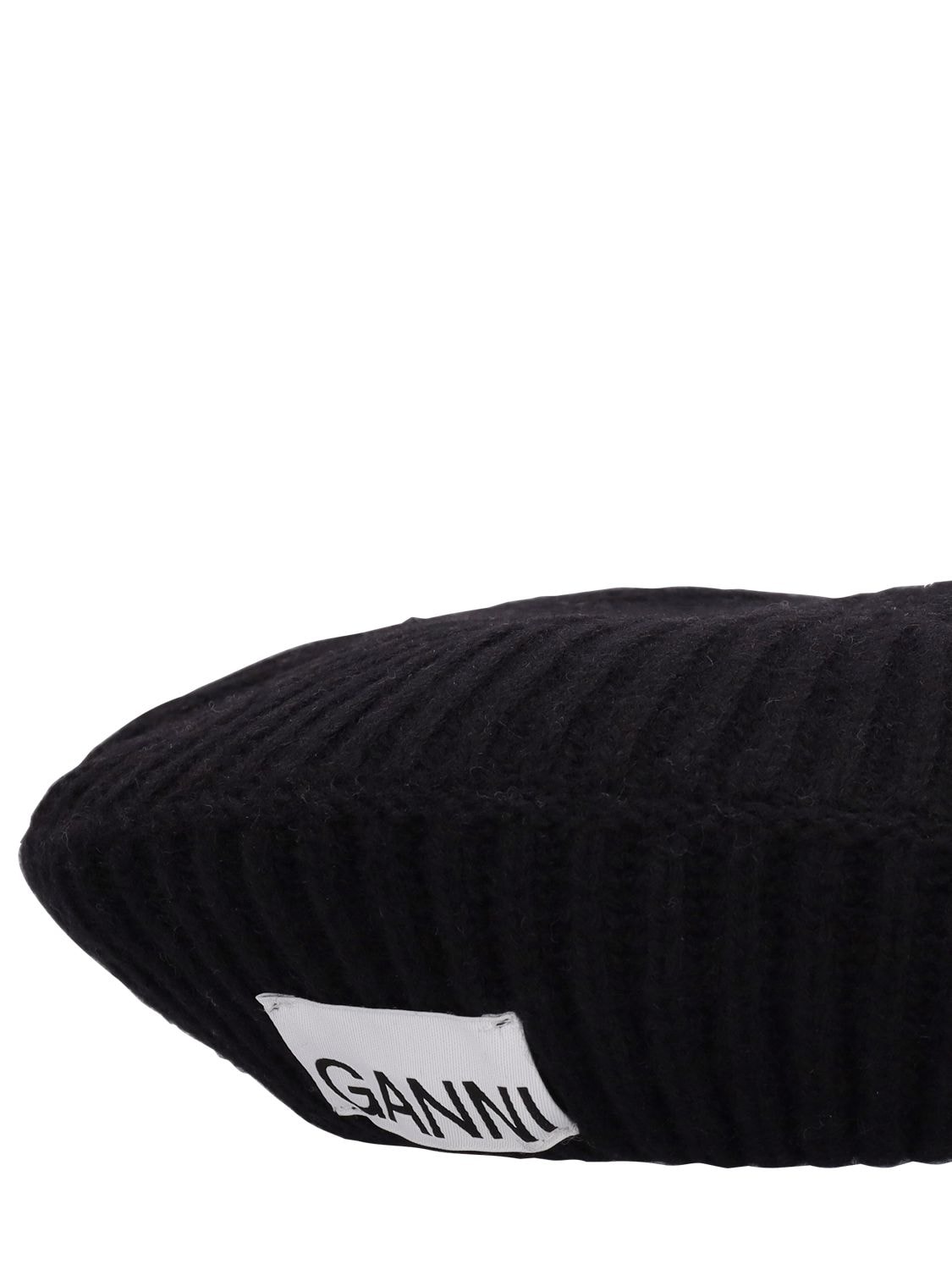 Shop Ganni Structured Rib Knit Wool Blend Beret In Black