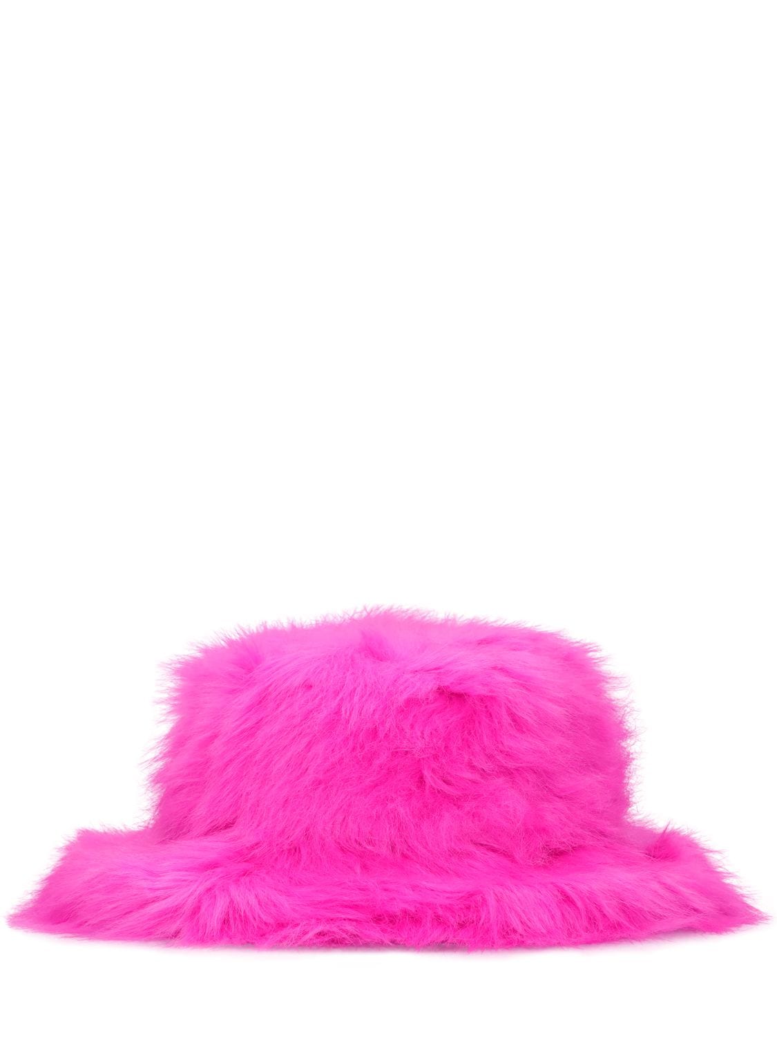 hot pink fur bucket hat