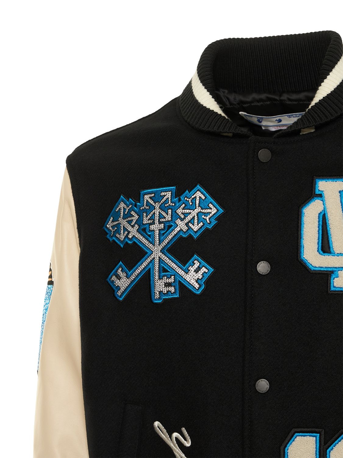 Shop Off-white Crystals Leather Varsity Jacket In Black