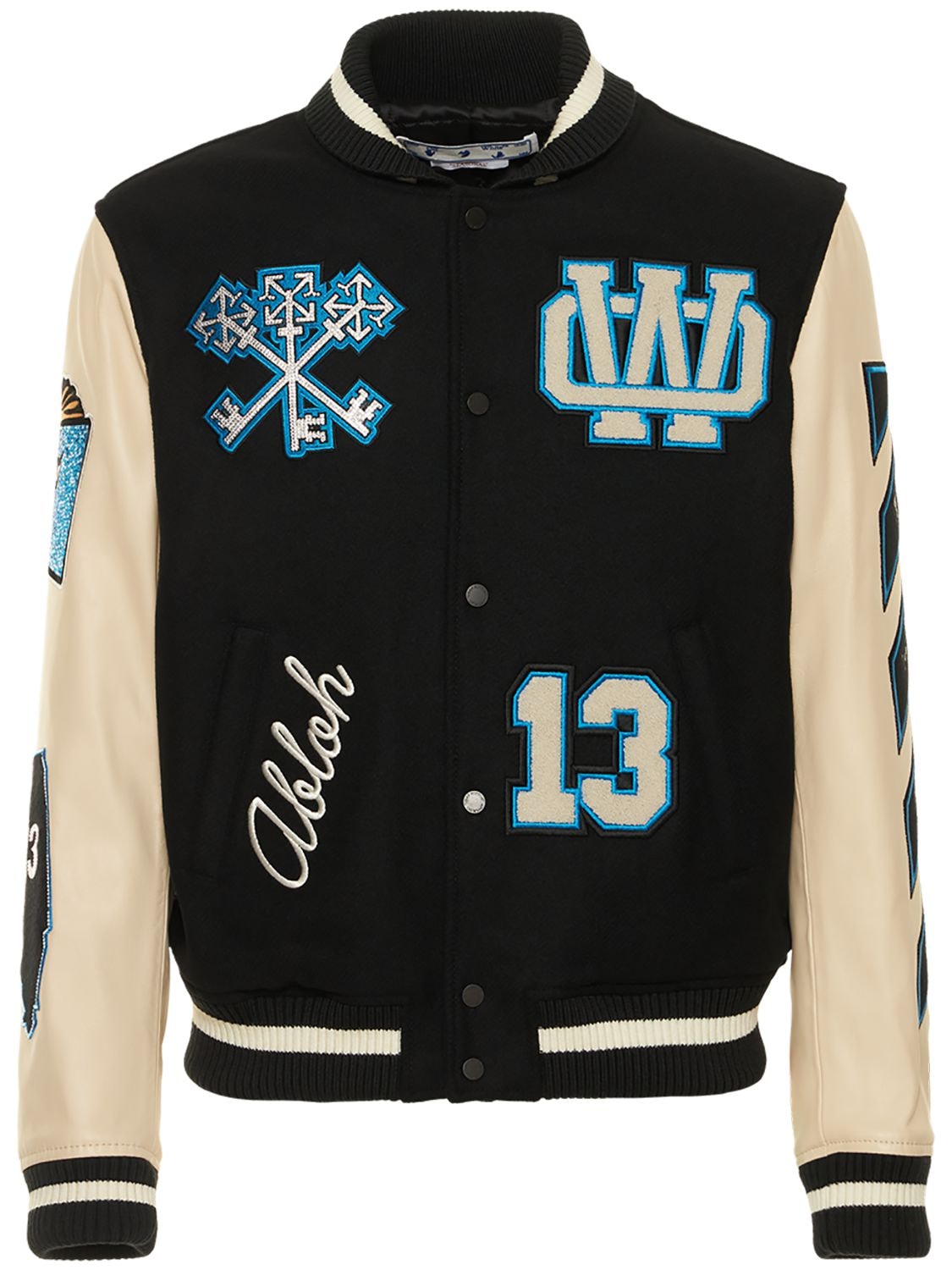 Shop Off-white Crystals Leather Varsity Jacket In Black
