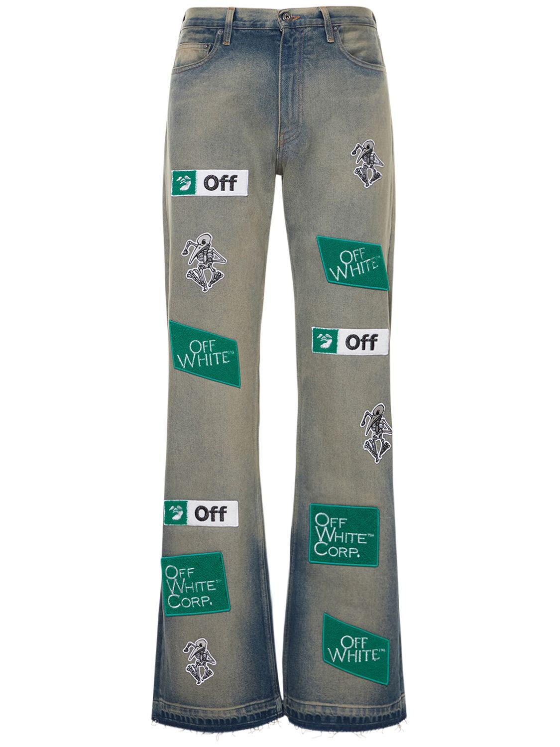 OFF-WHITE MULTI-LOGO STRAIGHT COTTON DENIM JEANS