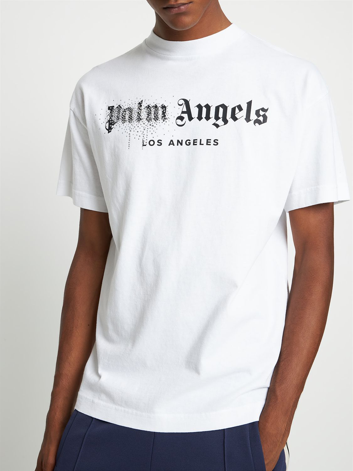 Palm Angels Rhinestone Sprayed Classic T-shirt In White/black for Men