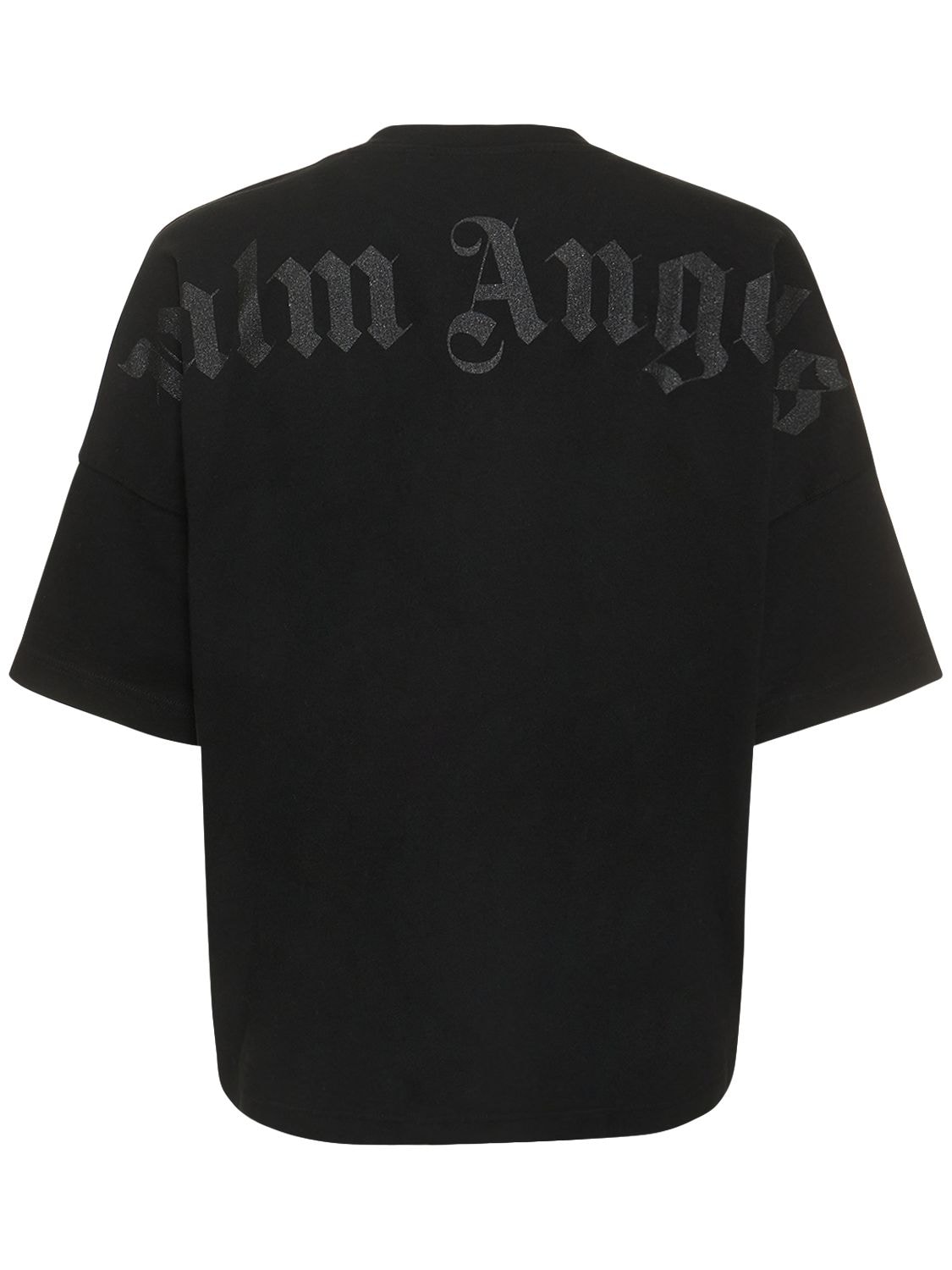 Shop Palm Angels Oversize Glittered Logo Cotton T-shirt In 블랙