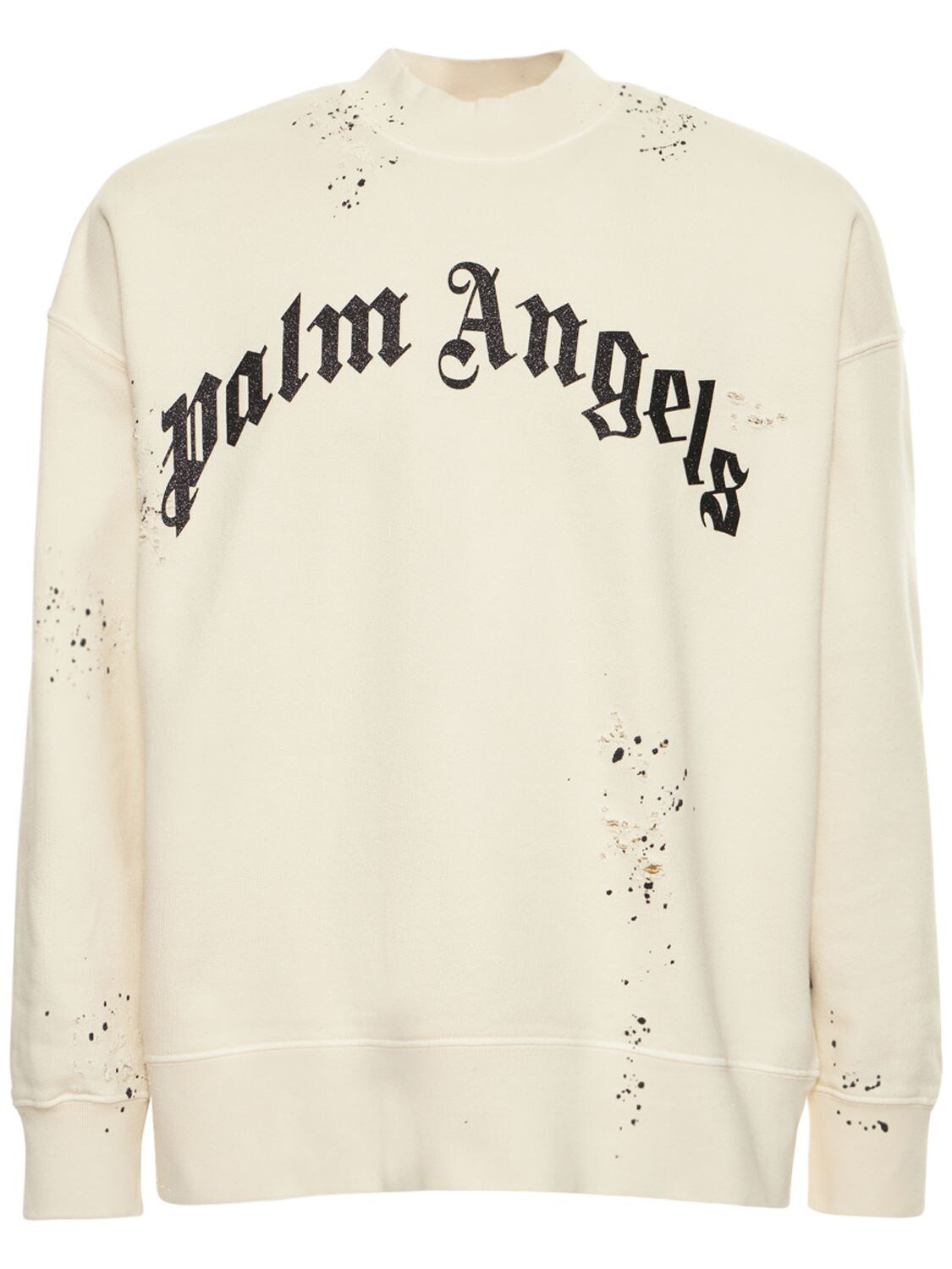 PALM ANGELS GLITTERED LOGO COTTON SWEATSHIRT