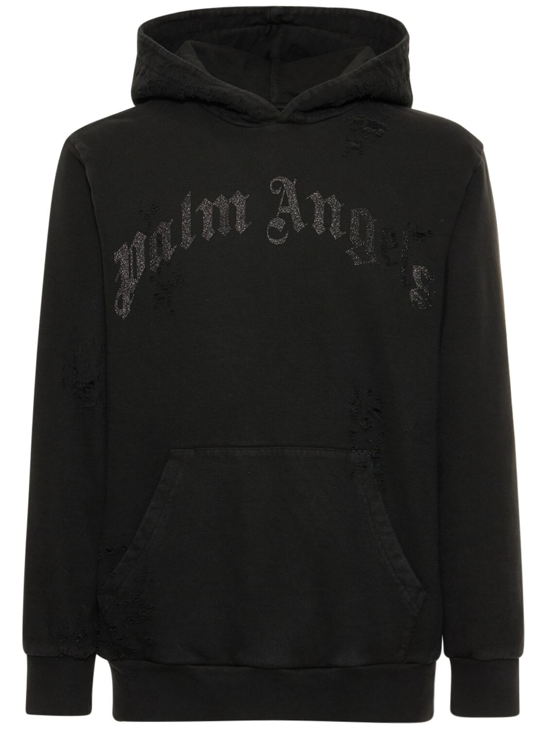 PALM ANGELS GLITTERED LOGO COTTON HOODIE