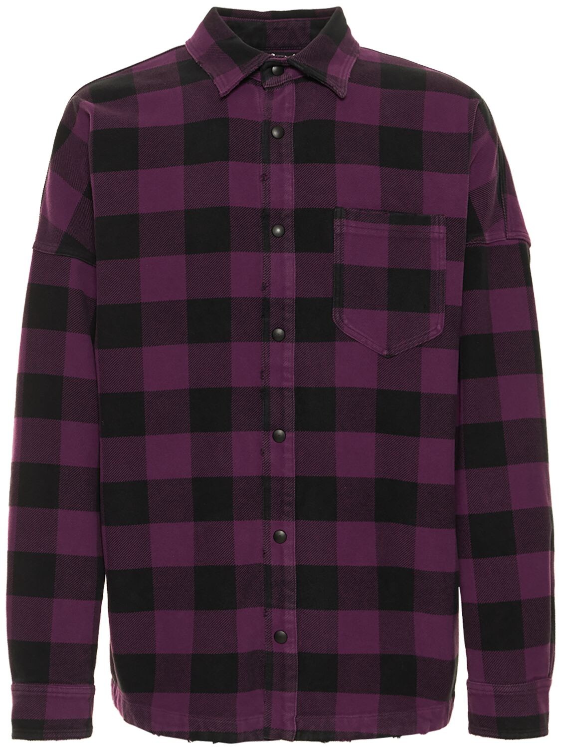 Shop Palm Angels Logo Print Cotton Check Over Shirt In Purple