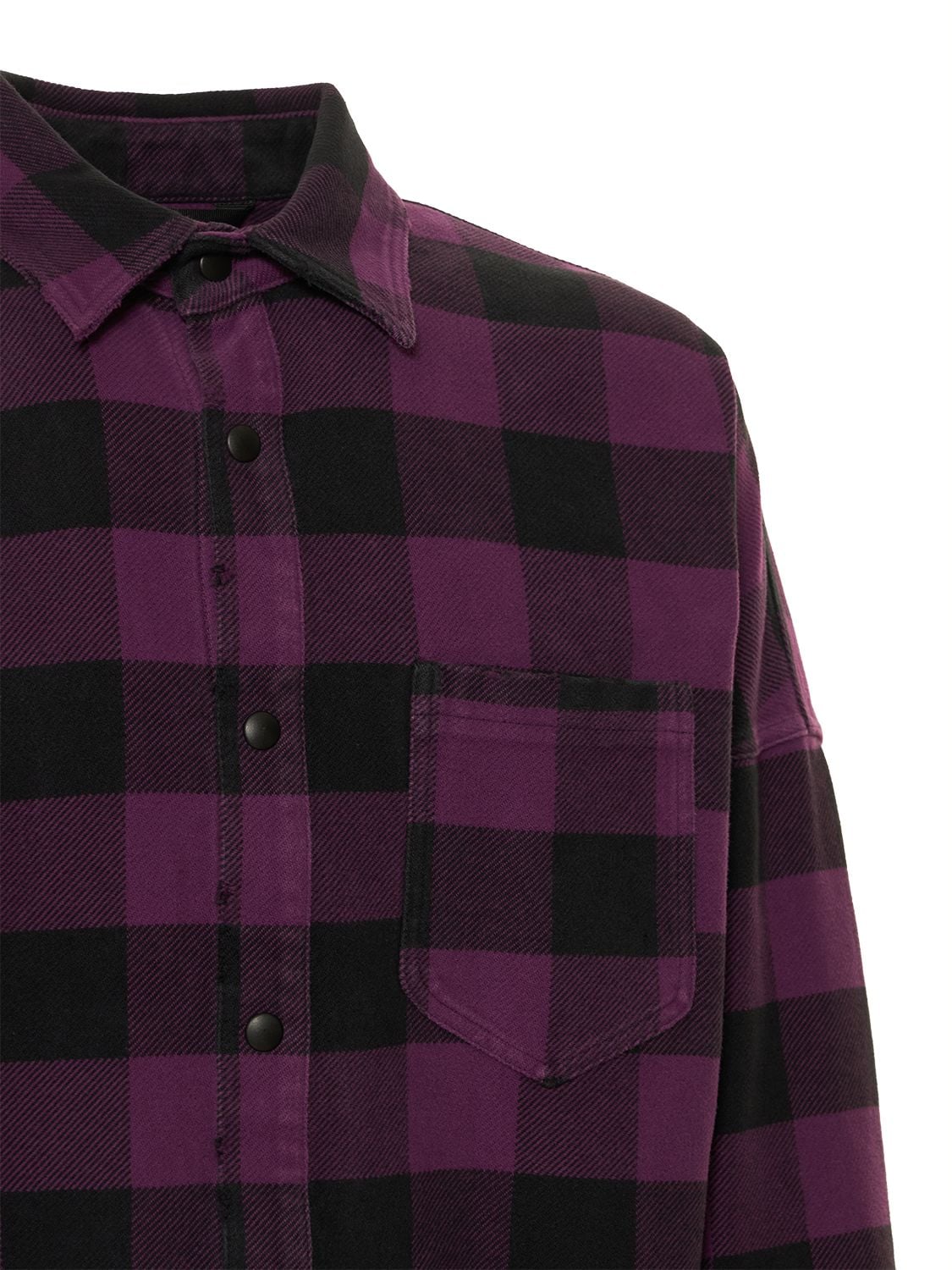 Shop Palm Angels Logo Print Cotton Check Over Shirt In Purple