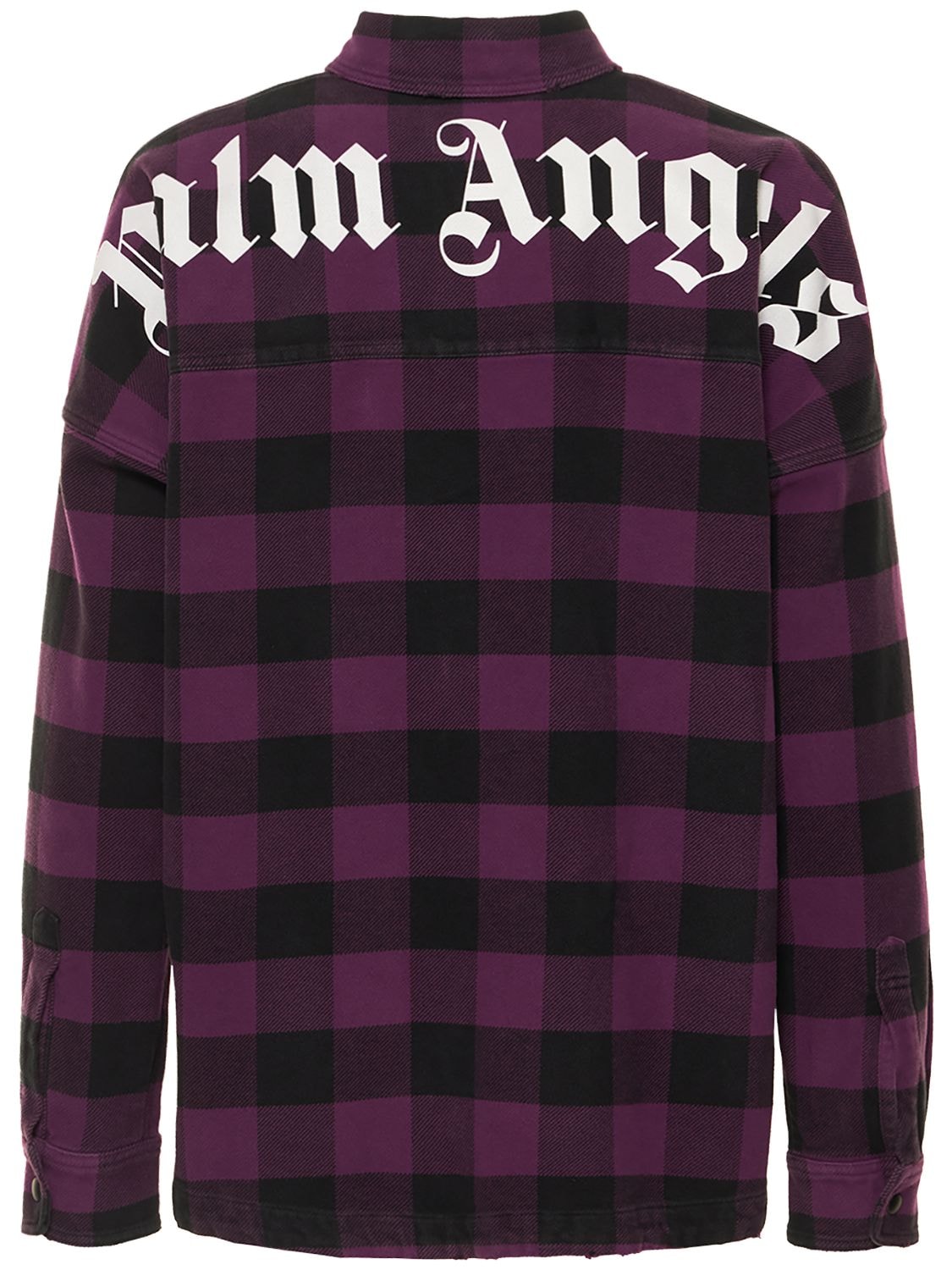 Palm Angels Logo Print Cotton Check Over Shirt In Purple
