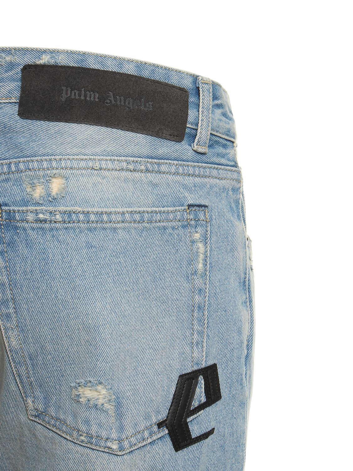 Shop Palm Angels Logo Patch Cotton Denim Jeans In Blue,black