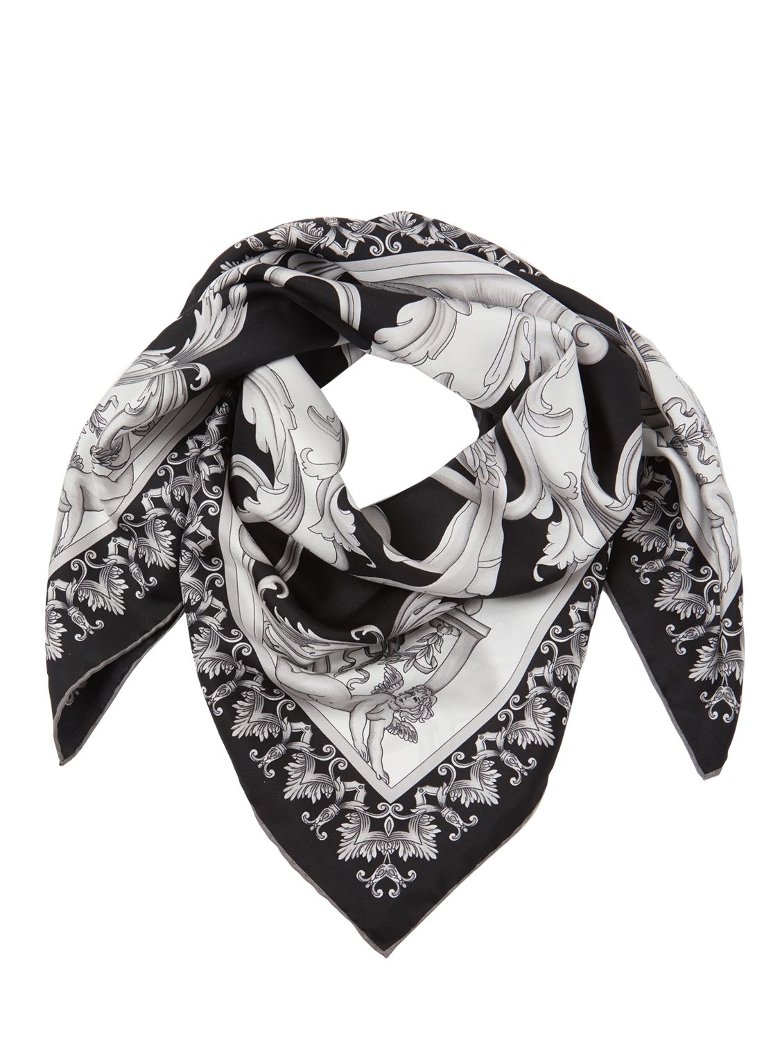 Versace - Silver baroque print silk twill scarf - Black/White ...