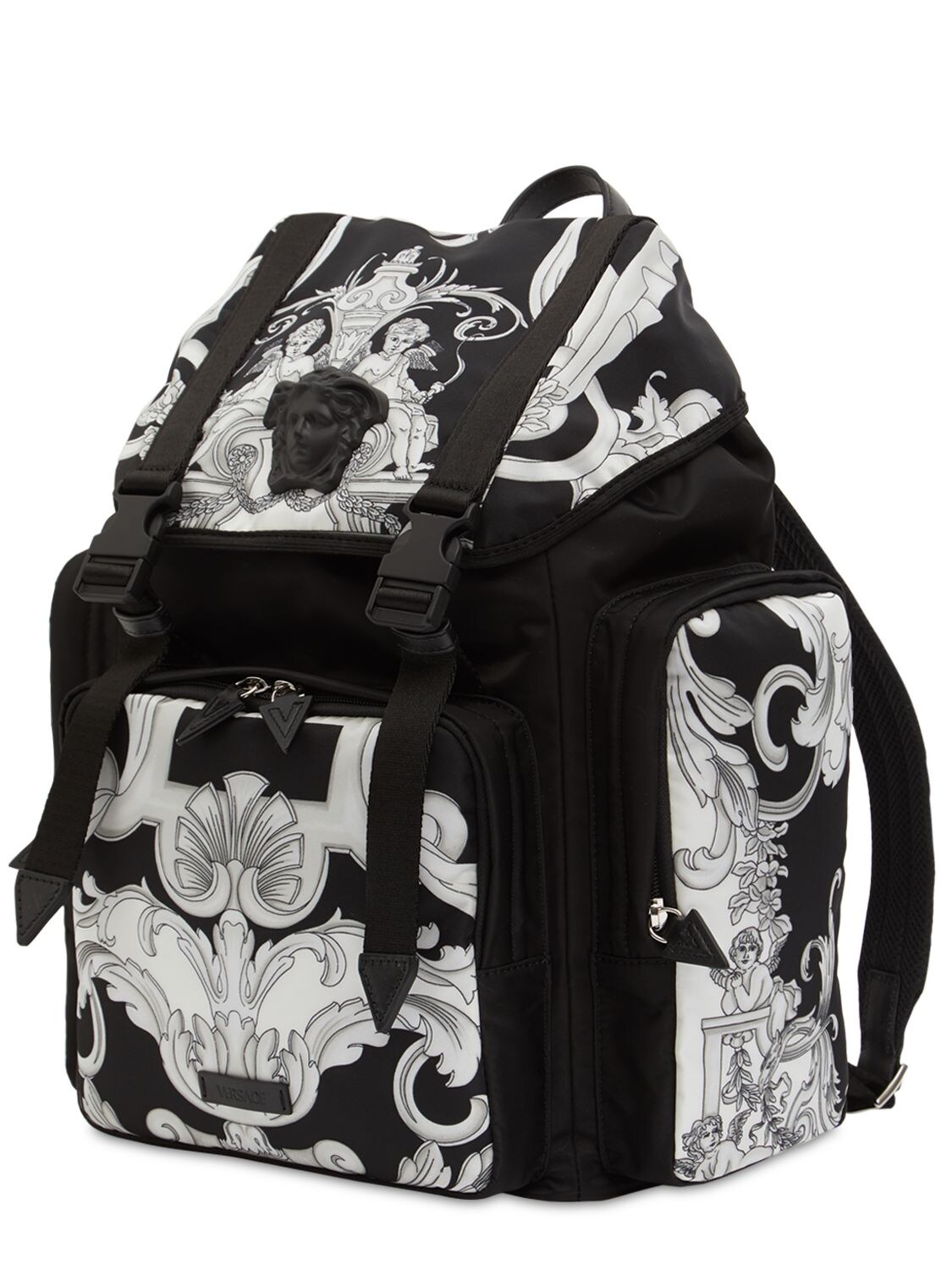 VERSACE Baroque Print Nylon Medusa Backpack Bag Black