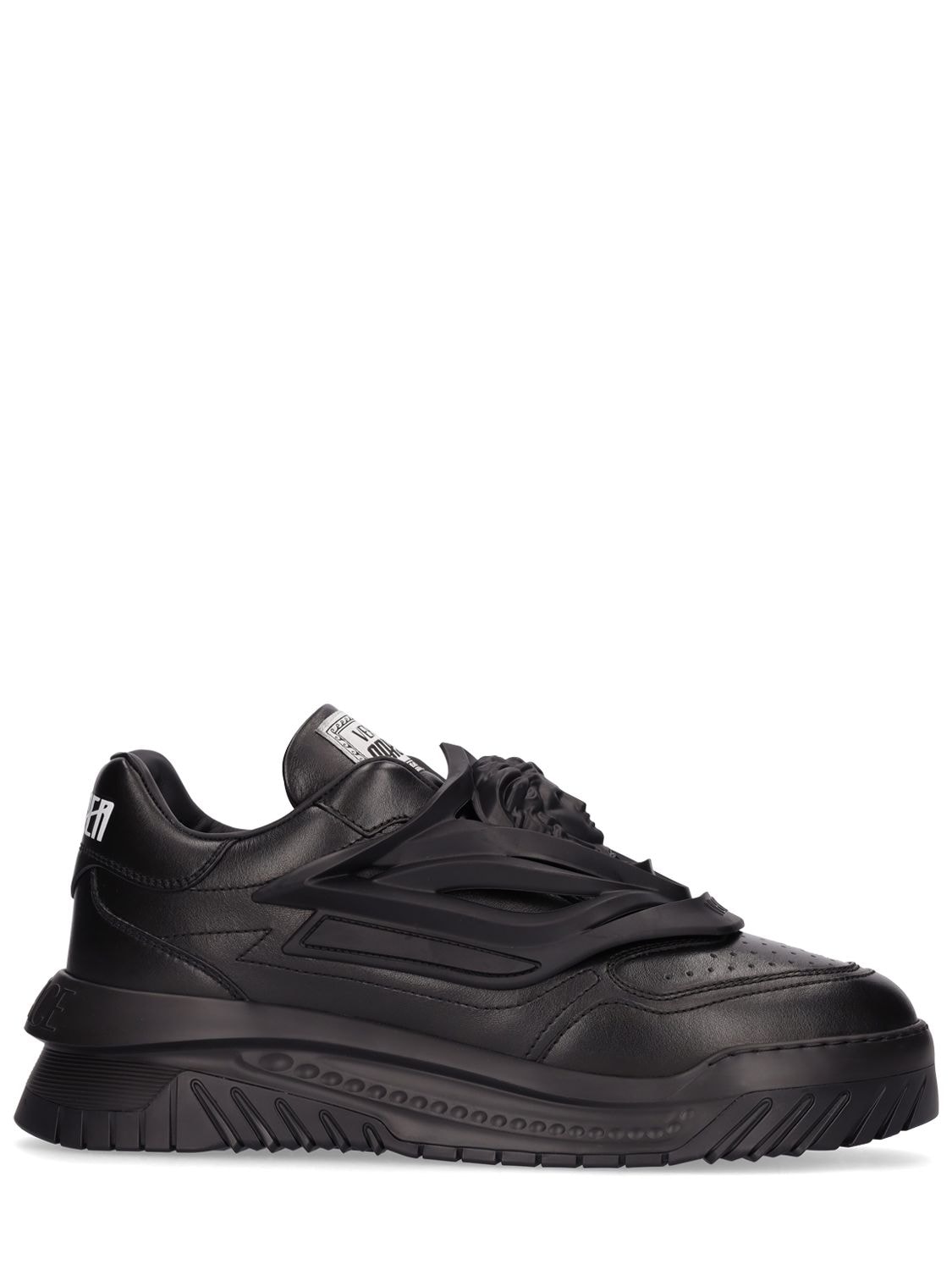 Shop Versace Leather Sneakers In Black