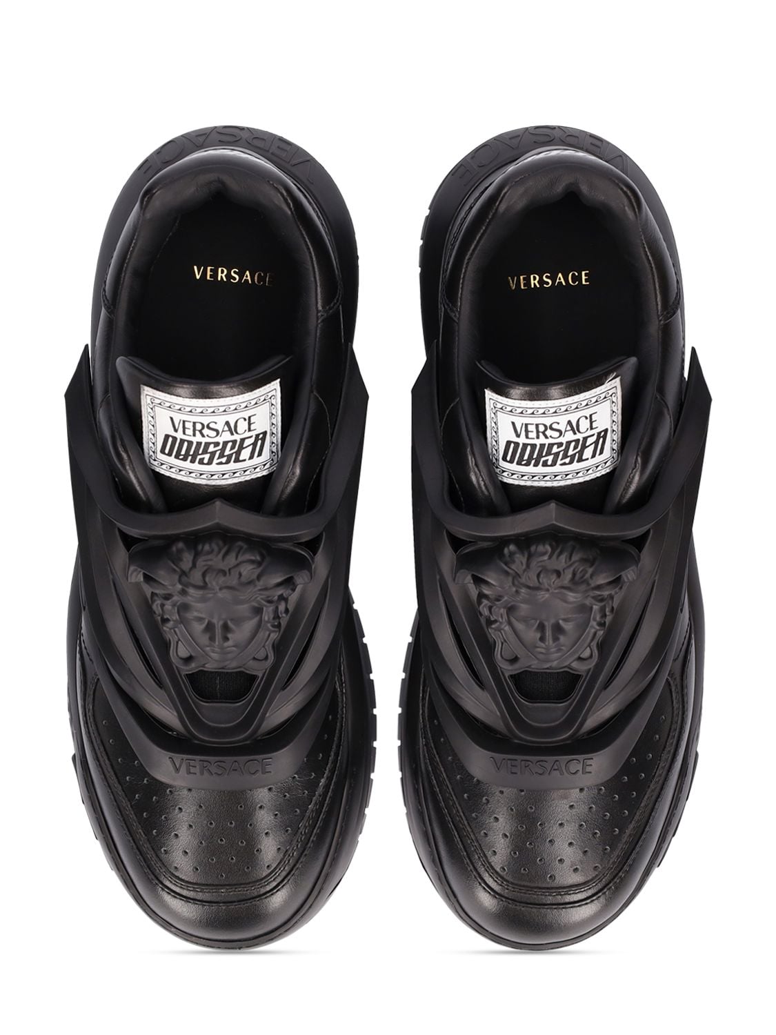 Shop Versace Leather Sneakers In Black