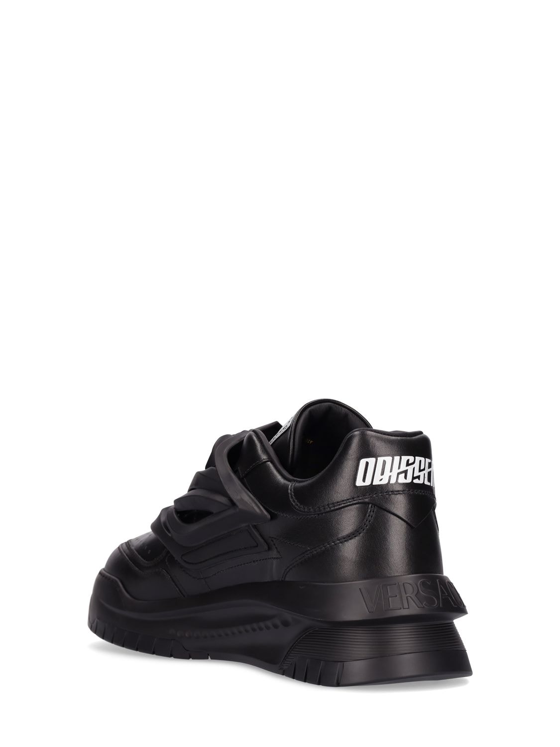 Shop Versace Leather Sneakers In Black