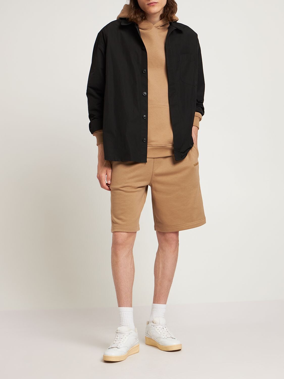 Shop Burberry Raphael Logo Cotton Jersey Sweat Shorts In Camel