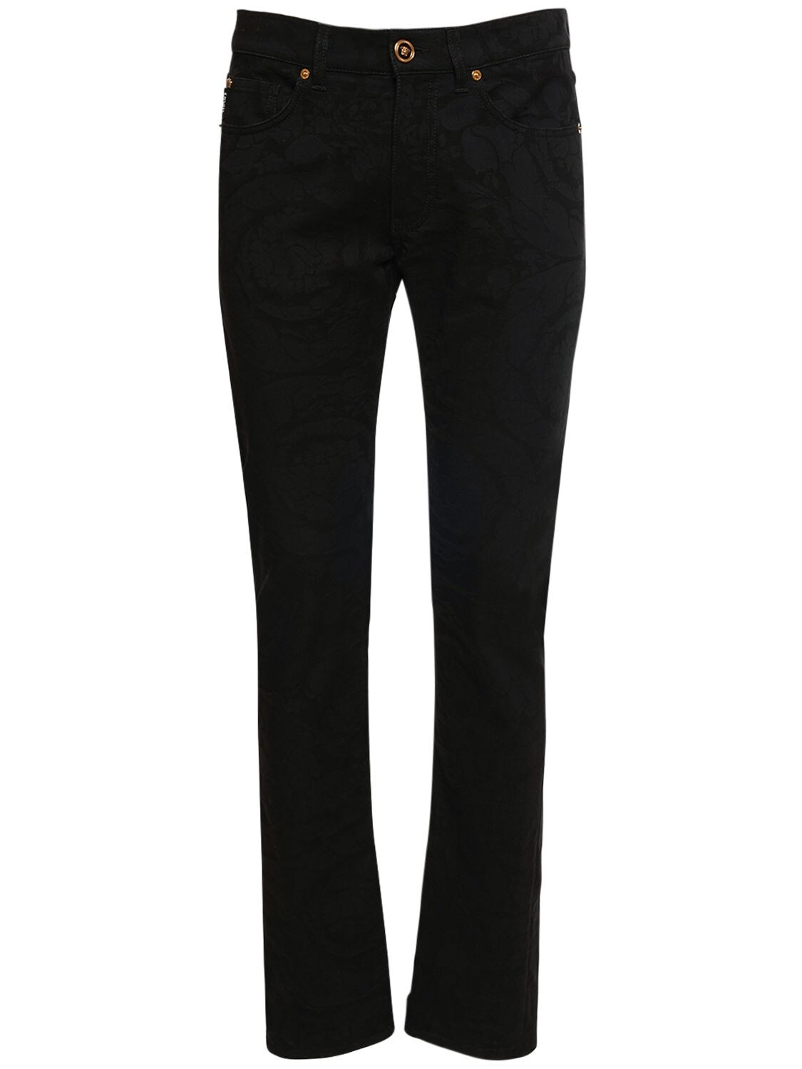 Versace 17.5cm Barocco Jacquard Cotton Jeans In Black