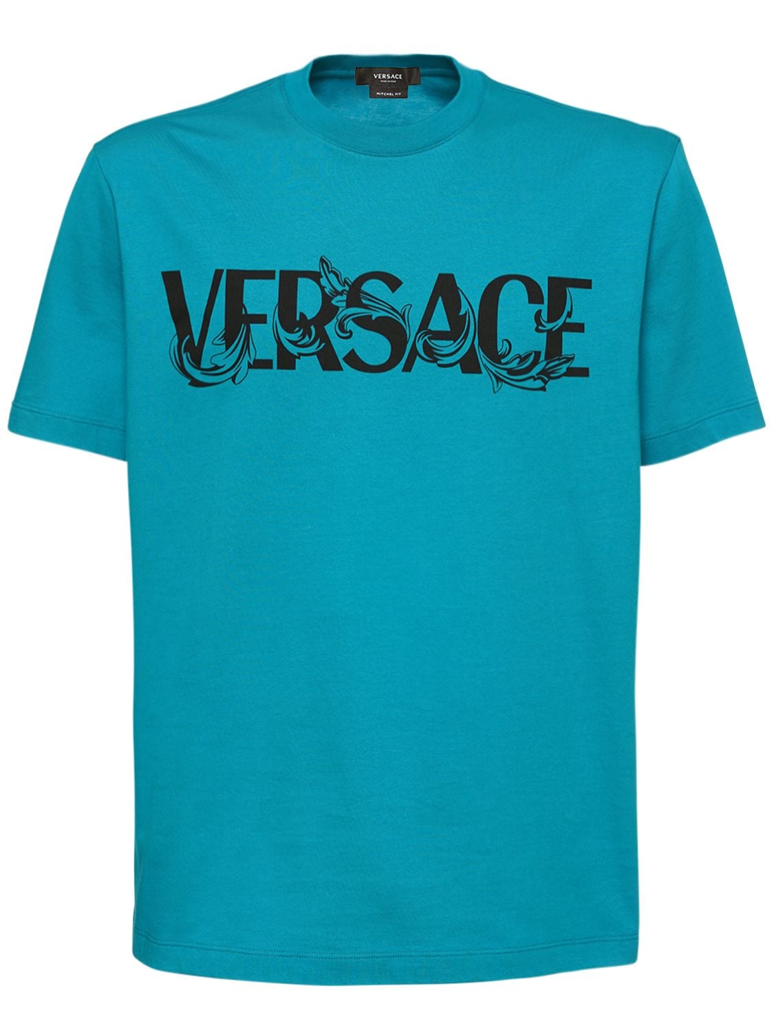 Versace Baroque Print Cotton Jersey T-shirt In Teal,black
