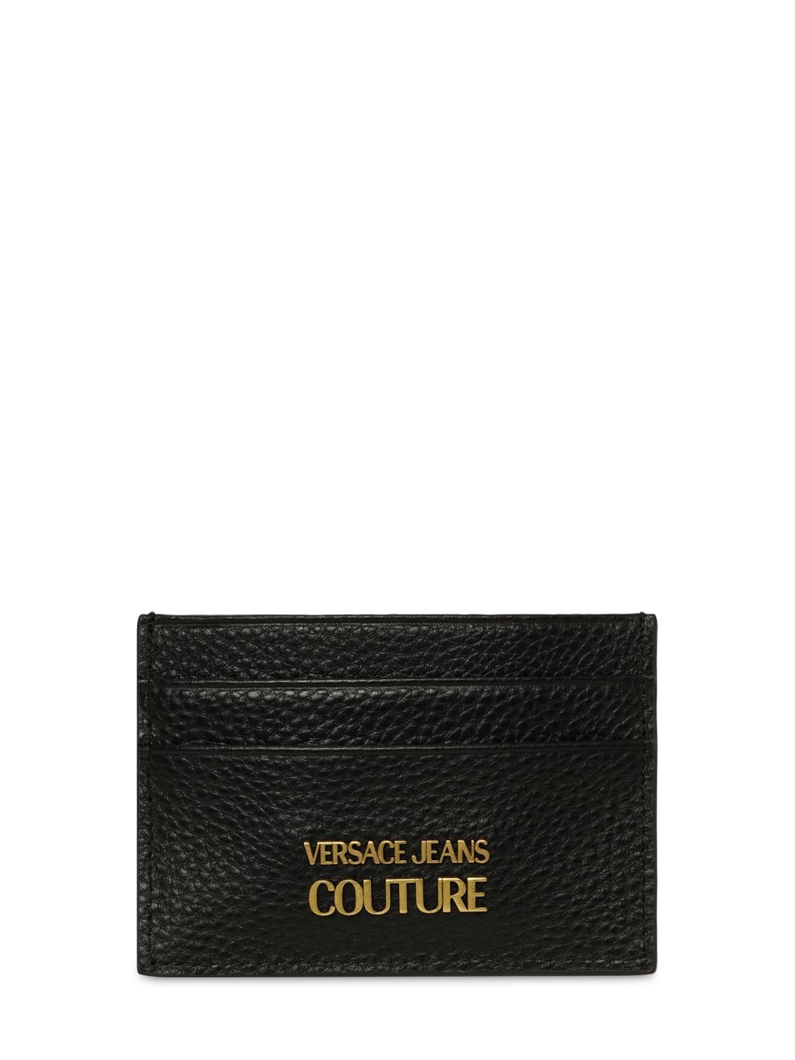 Versace Jeans Couture Metal Logo Leather Card Holder In Black | ModeSens