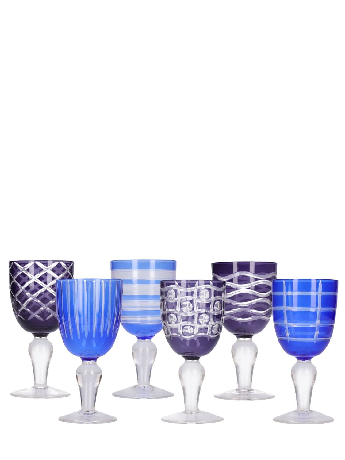 Pols Potten Set Of 6 Cobalt Mix Wine Glasses In Blue
