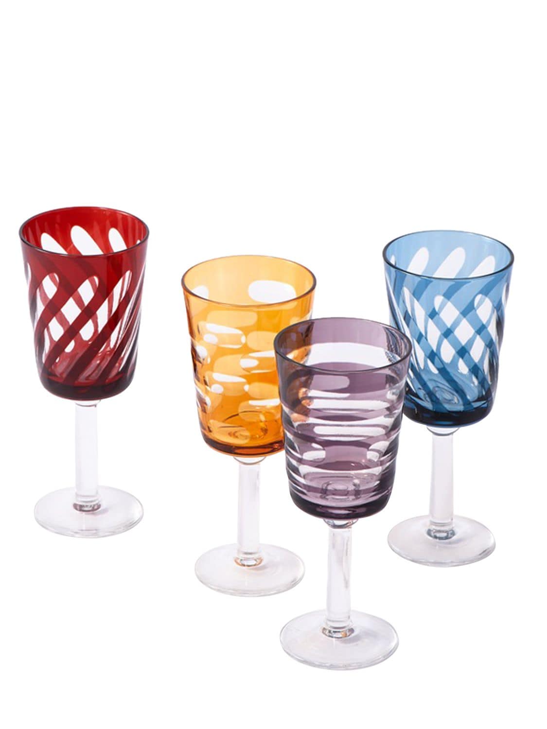 Image of Set Of 4 Tubular Wine Glasses