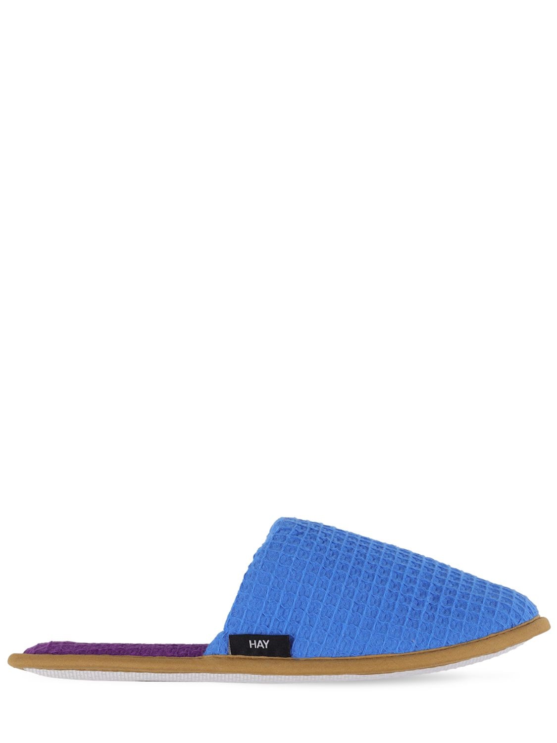 Shop Hay Waffle Cotton Blend Slippers In Blue