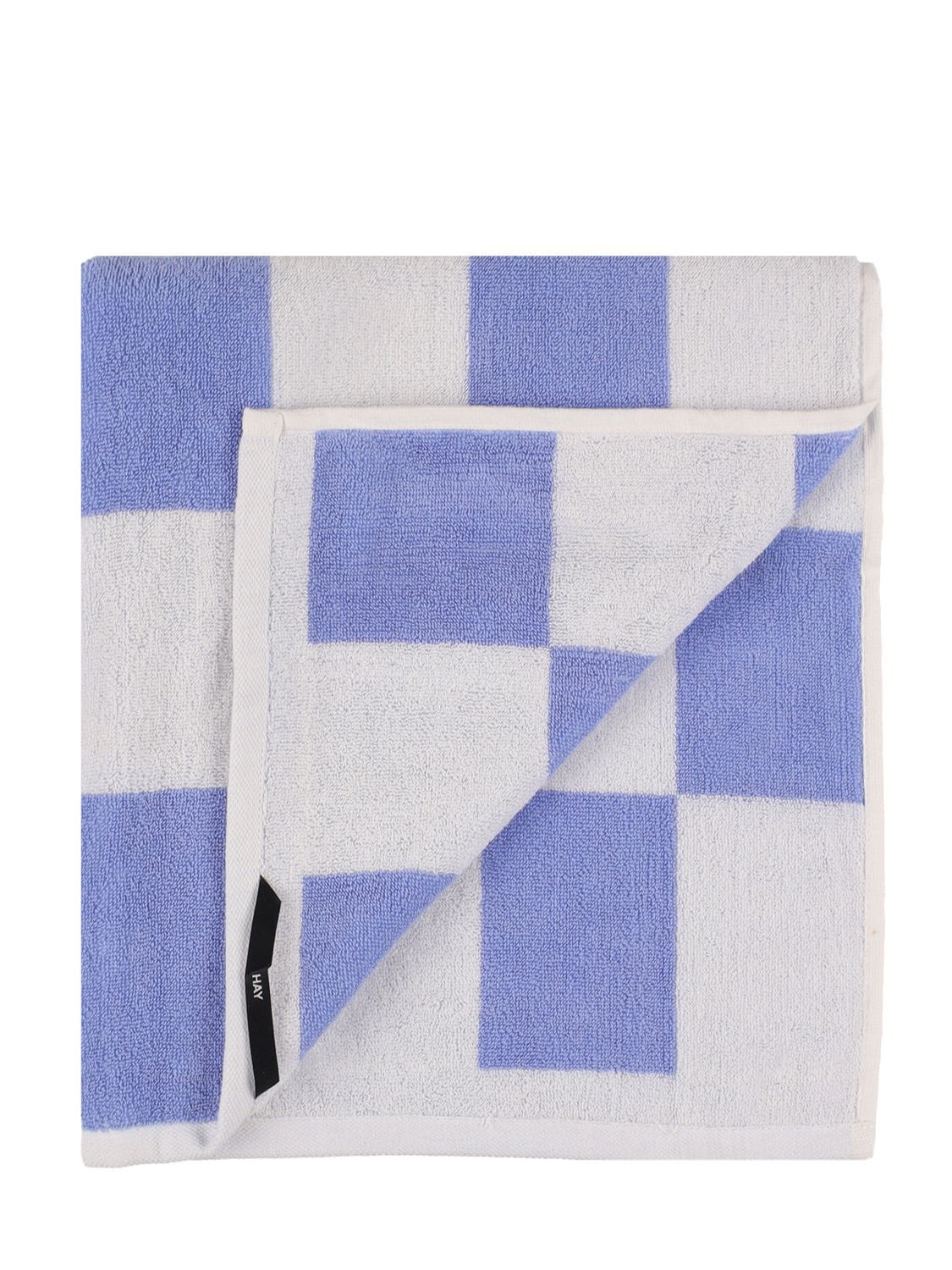 Shop Hay Check Cotton Hand Towel In Blue