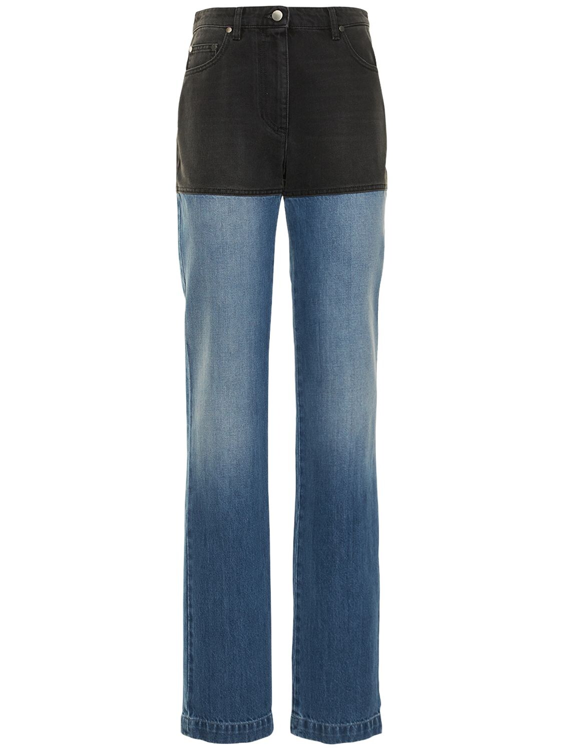 Bicolor High Rise Wide Leg Jeans in Blue - Peter Do