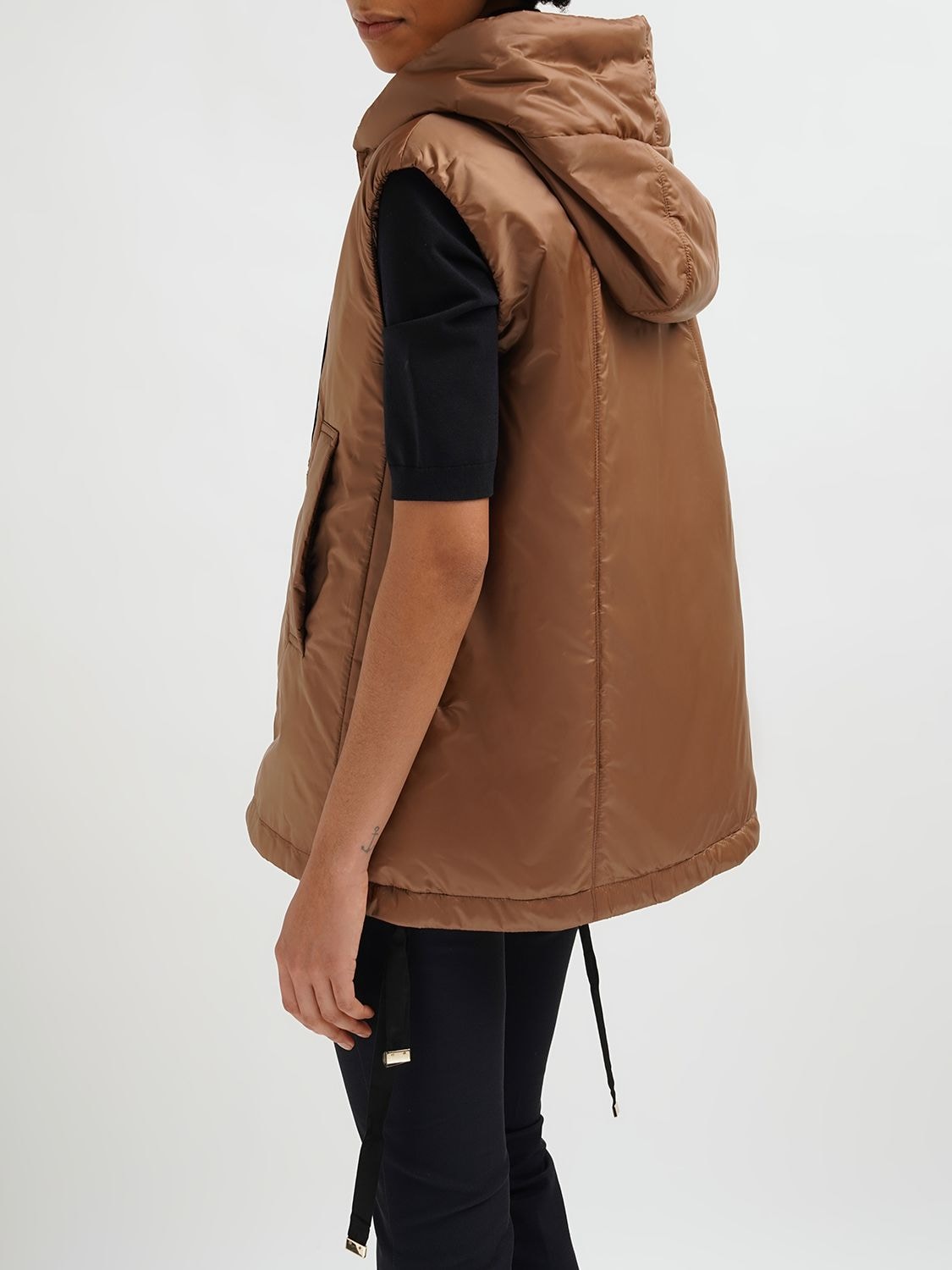 Shop Max Mara Greengo Waterproof Hooded Padded Vest In Caramel