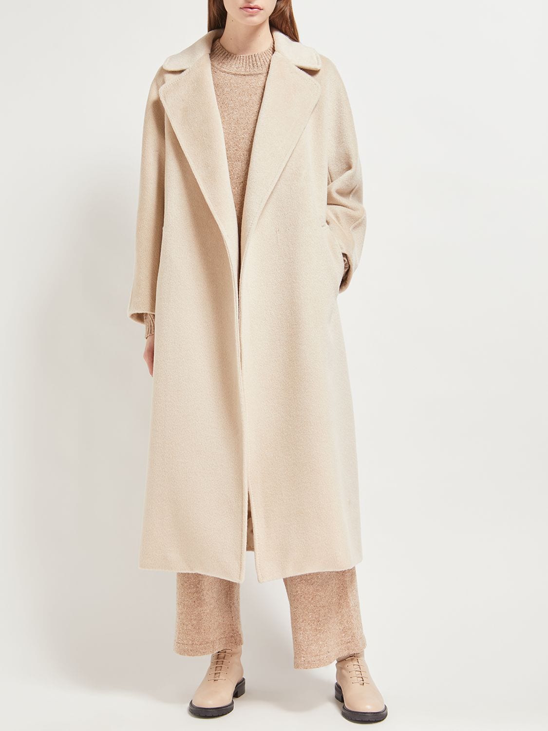 Shop Weekend Max Mara Tempera Wool Blend Belted Coat In Cream