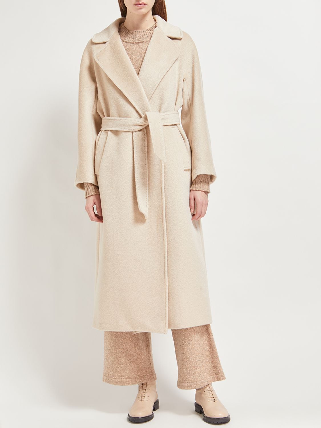 Shop Weekend Max Mara Tempera Wool Blend Belted Coat In Cream