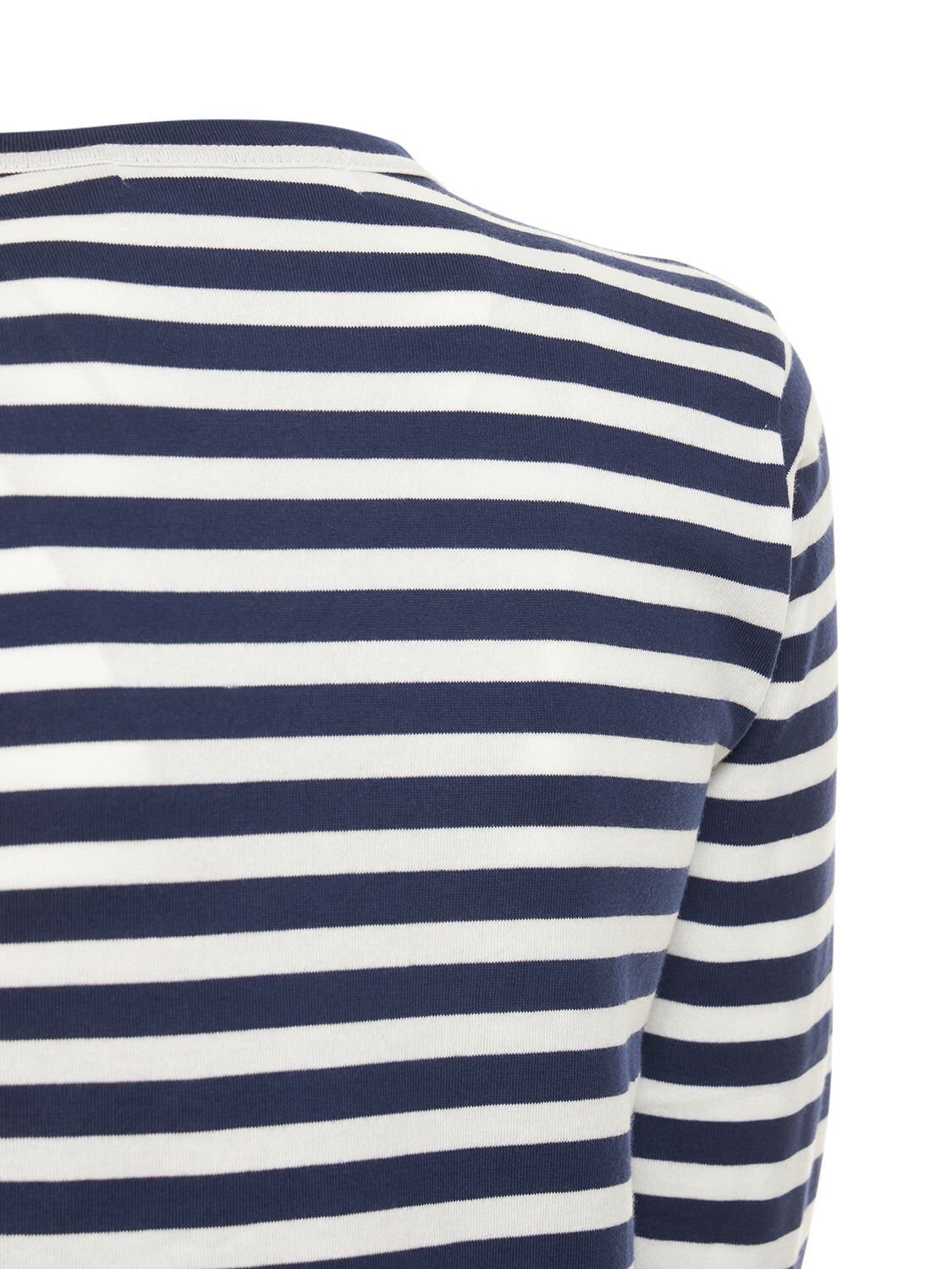 Shop Comme Des Garçons Play Striped Logo Cotton T-shirt In Navy,white