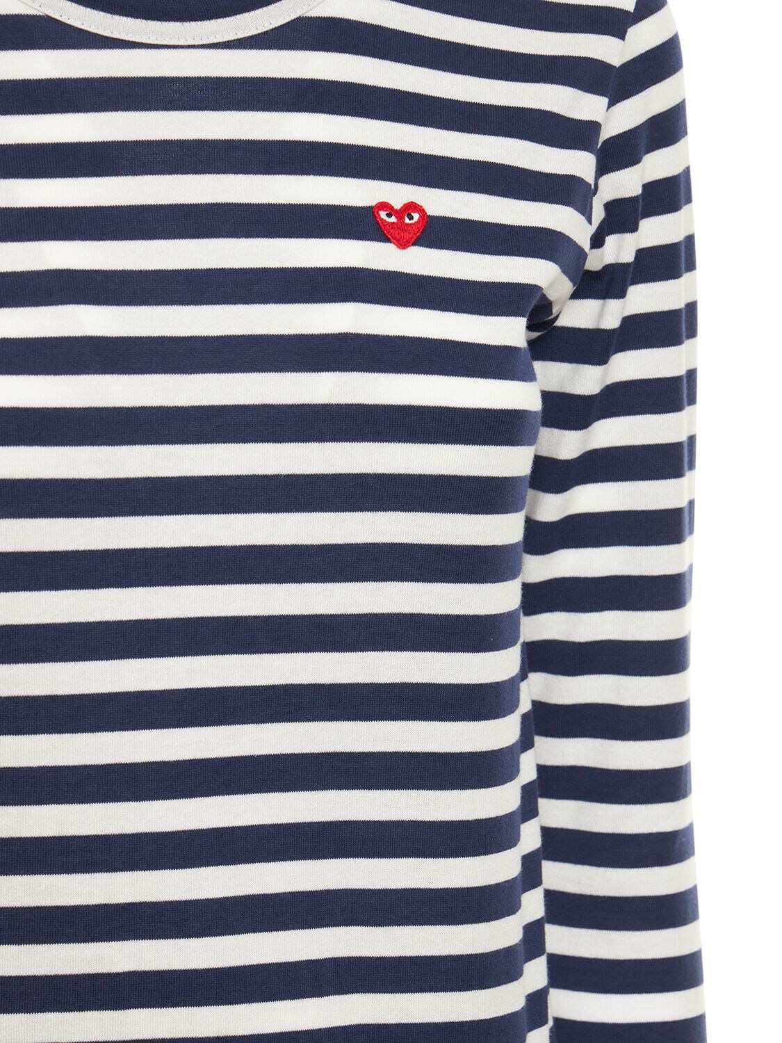 Shop Comme Des Garçons Play Striped Logo Cotton T-shirt In Navy,white