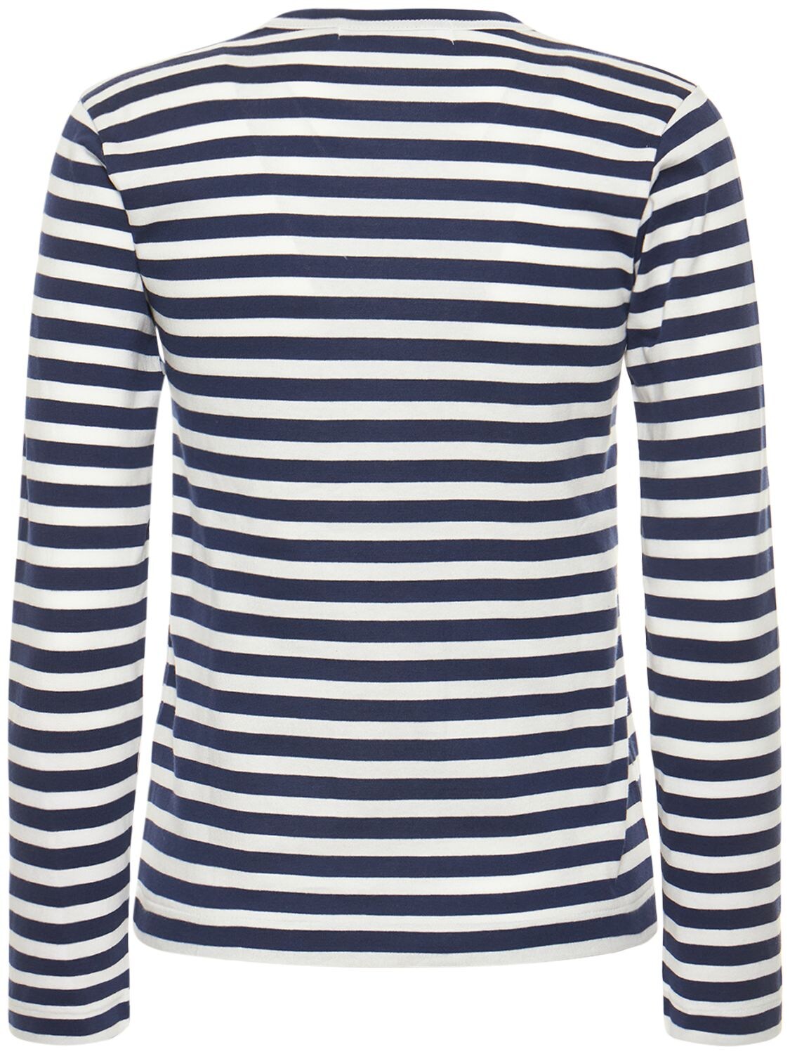 Shop Comme Des Garçons Play Striped Logo Cotton T-shirt In Navy,white