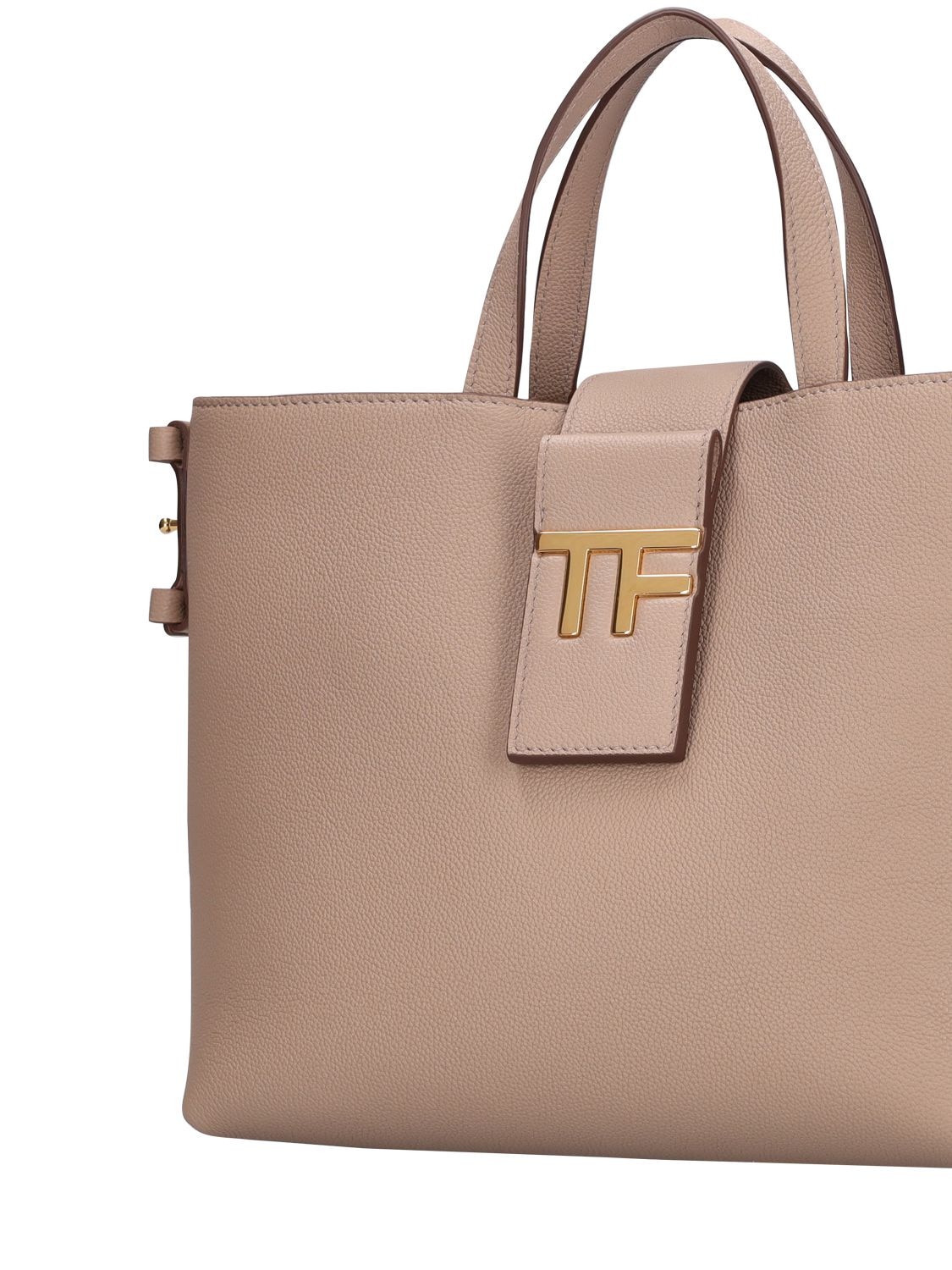 Shop Tom Ford Mini E/w Grain Leather Tote Bag In Silk Taupe