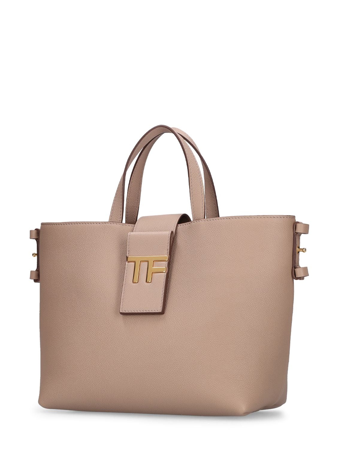 Shop Tom Ford Mini E/w Grain Leather Tote Bag In Silk Taupe