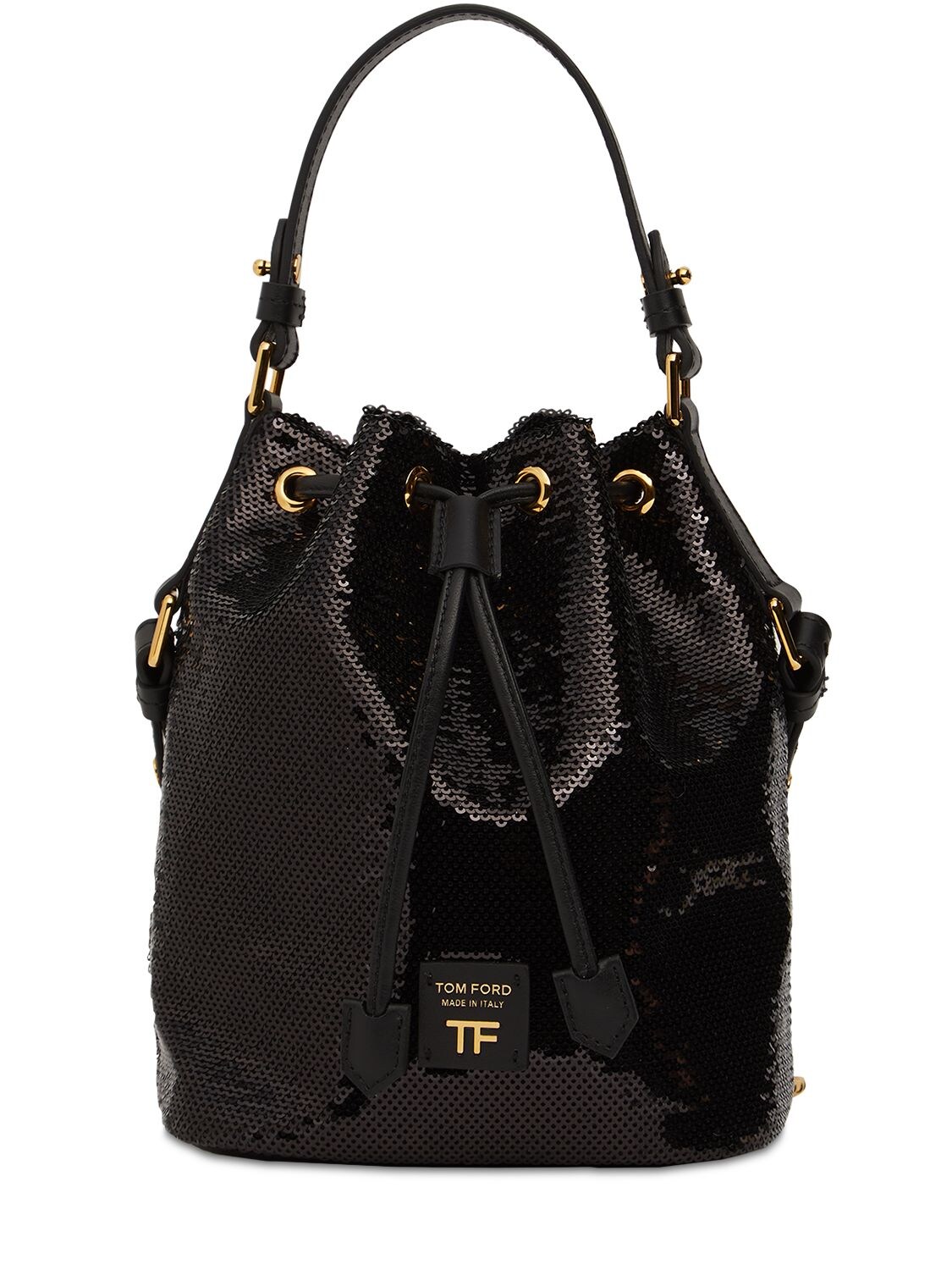 Tom Ford - Small sequined & leather bucket bag - Black | Luisaviaroma