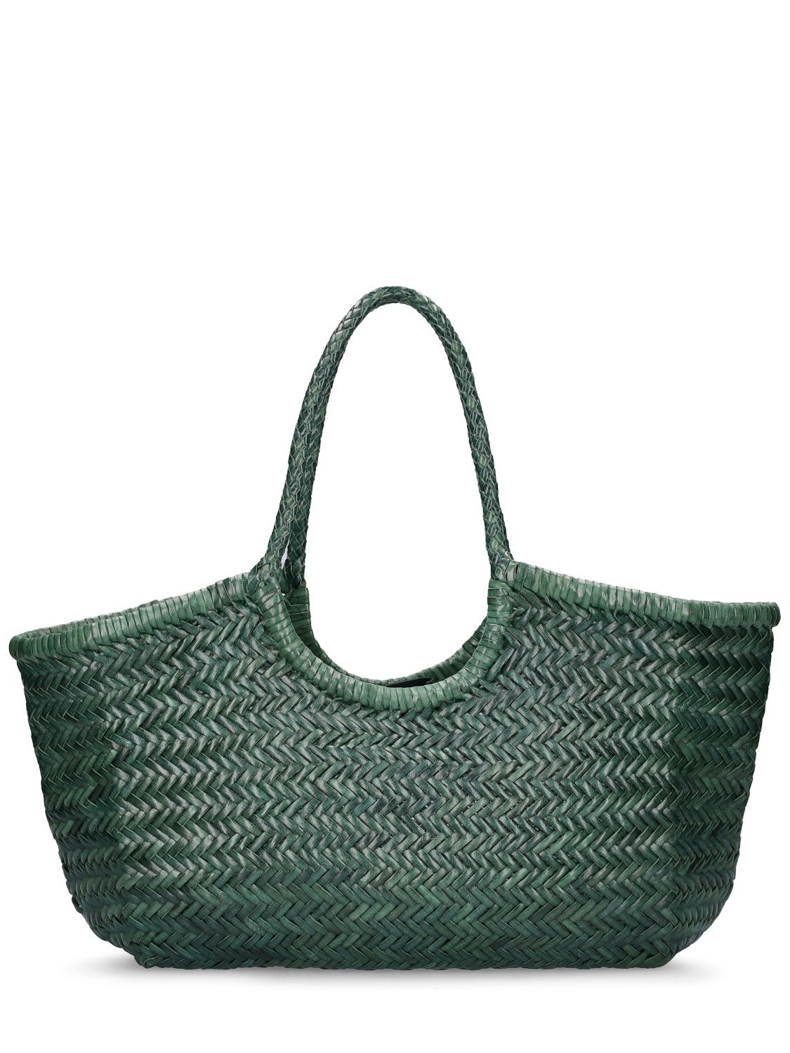 Dragon Diffusion Big Nantucket Woven Leather Basket Bag In Military Green