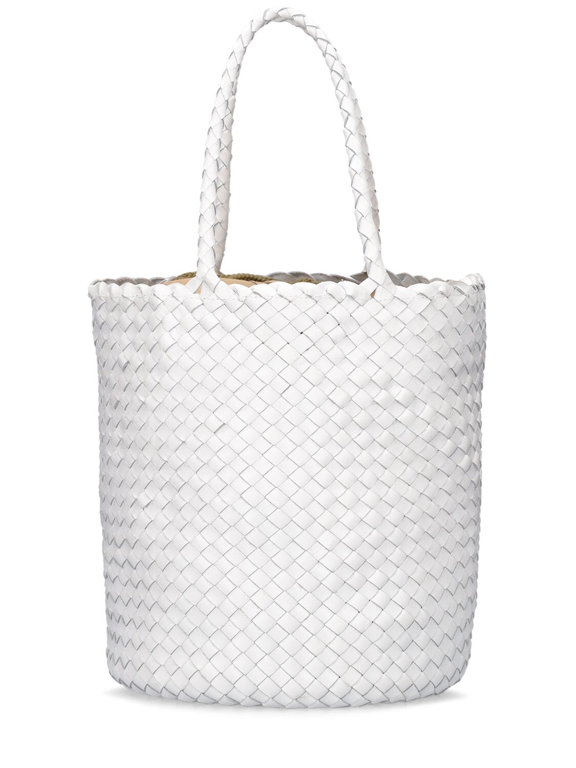 Shop Dragon Diffusion Hand Braided Leather Straps Basket Bag In White
