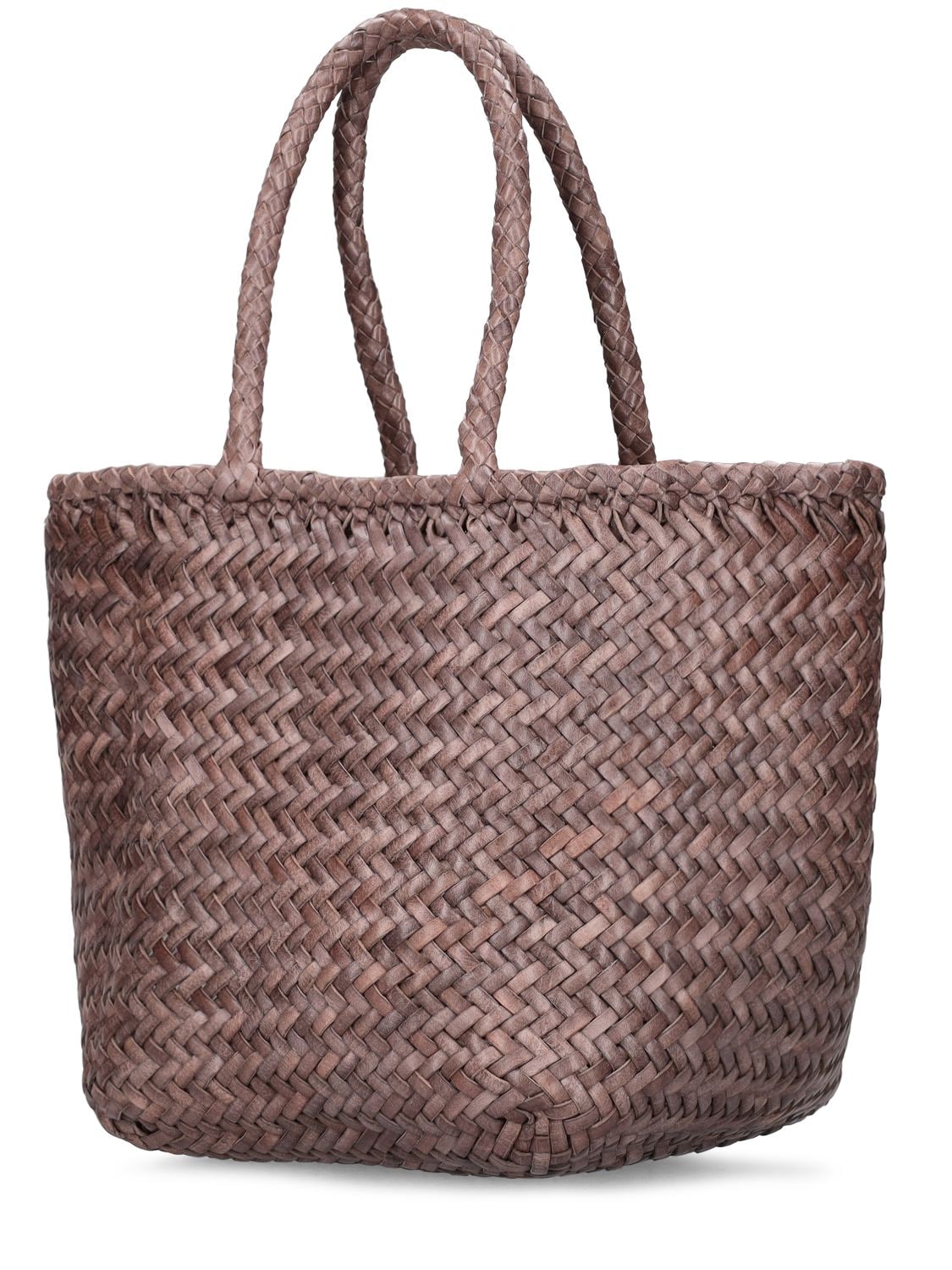 Shop Dragon Diffusion Grace Small Woven Leather Basket Bag In Grey