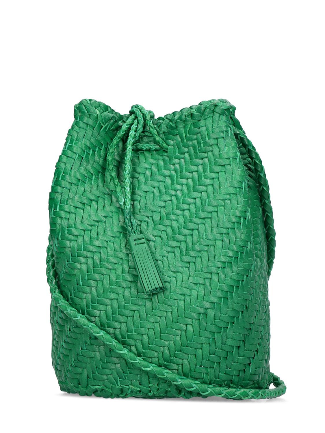 Shop Dragon Diffusion Pompom Doublej Woven Leather Basket Bag In Lumino Green