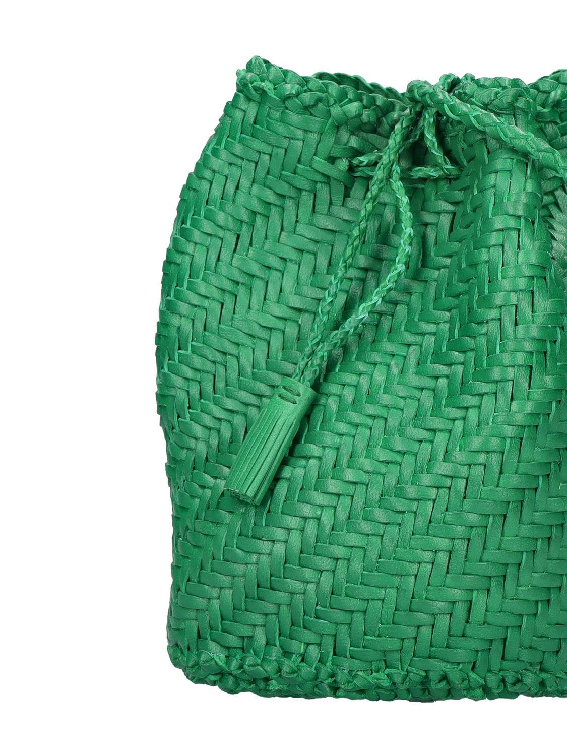 Shop Dragon Diffusion Pompom Doublej Woven Leather Basket Bag In Lumino Green