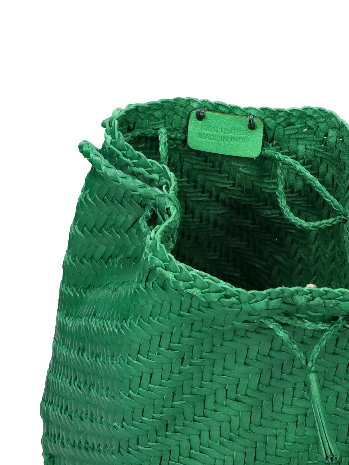 Shop Dragon Diffusion Pompom Doublej Woven Leather Basket Bag In Lumino Green