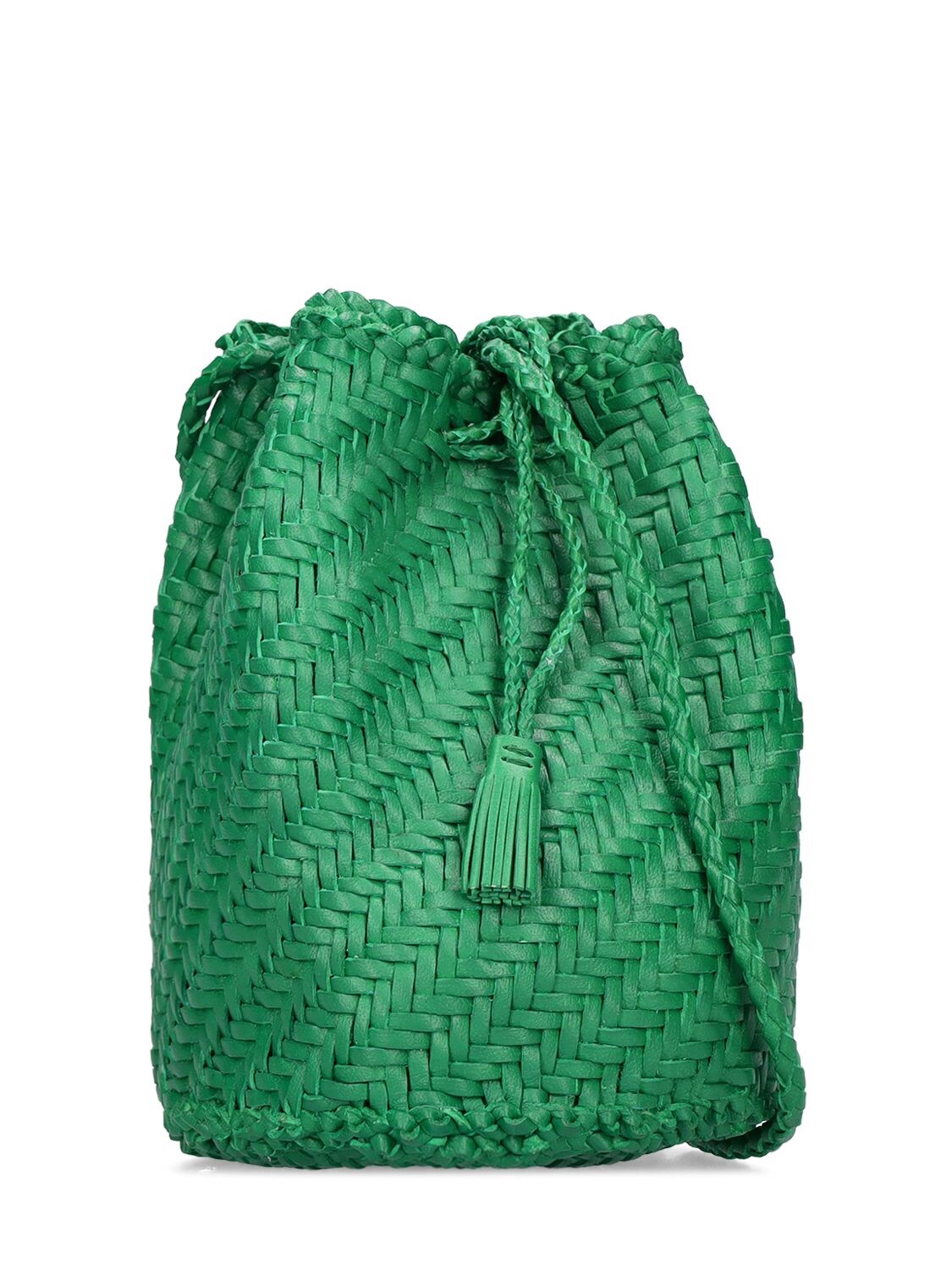 Shop Dragon Diffusion Pompom Doublej Woven Leather Basket Bag In Lumino Green