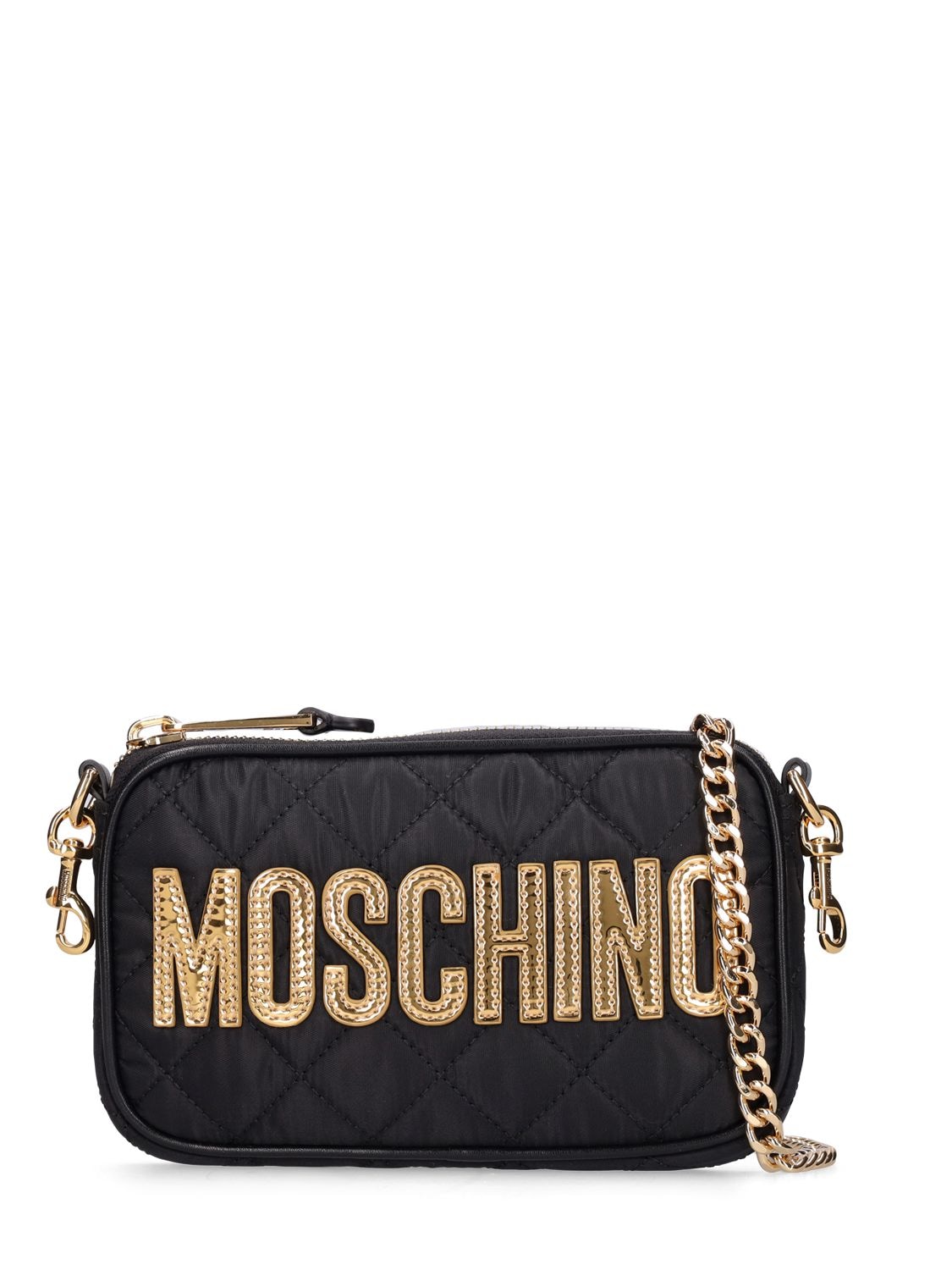 Moschino Logo Quilted Shoulder Bag In Black