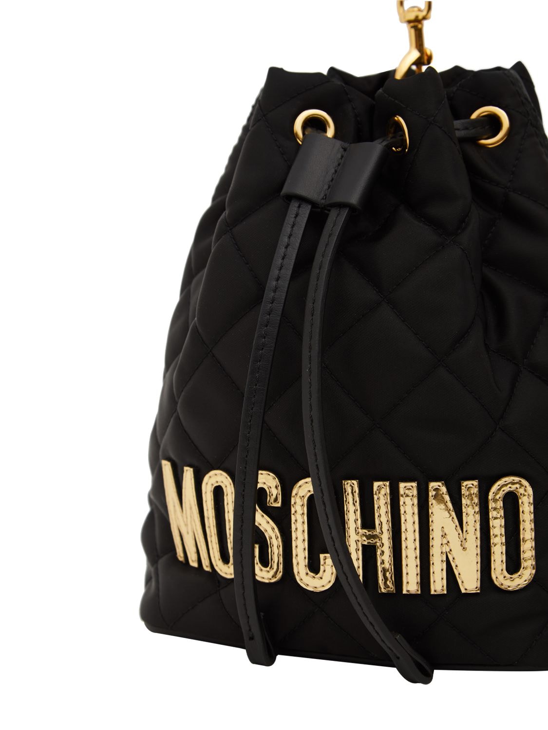 Shop Moschino Logo Quilted Top Handle Bag In Black