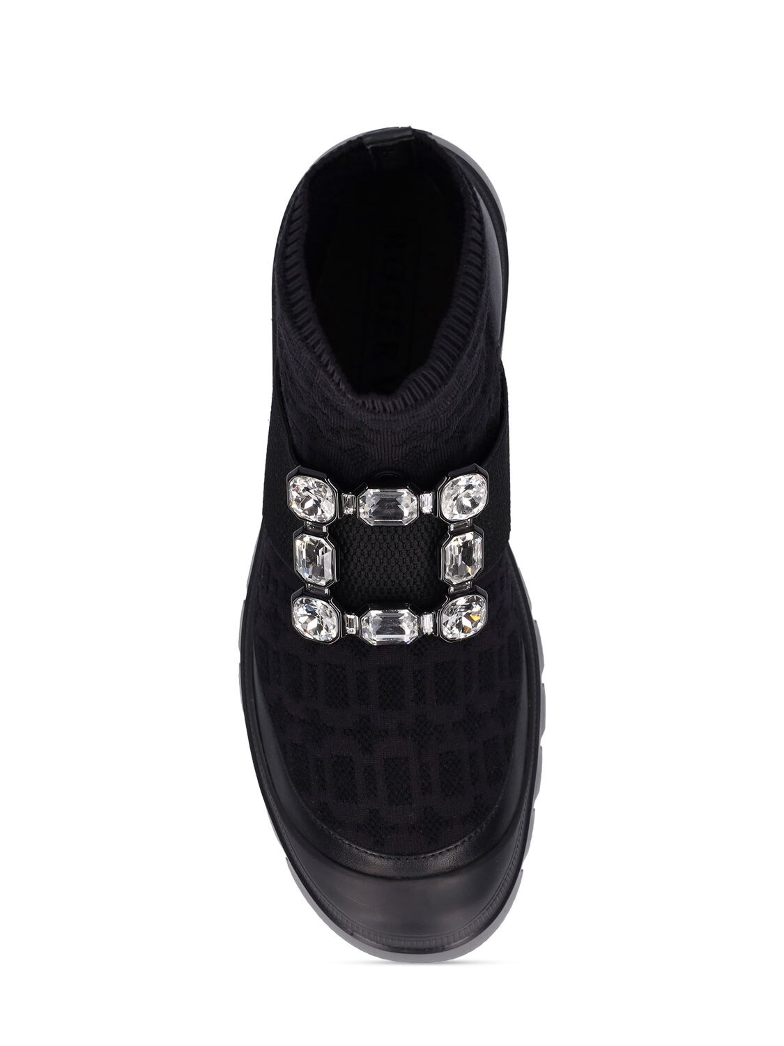 Shop Roger Vivier 20mm Walkyviv Knit Sock Ankle Boots In Black