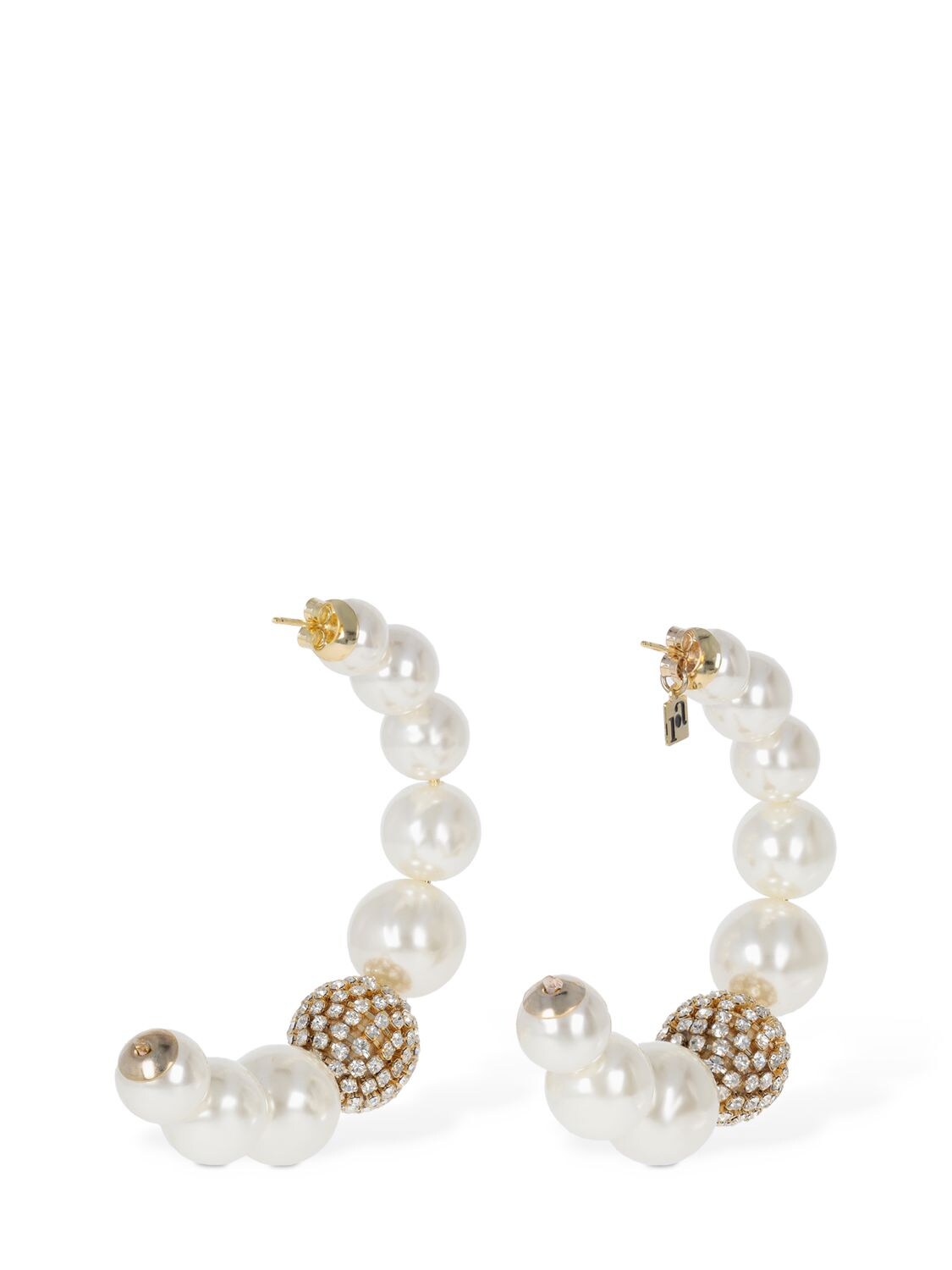 Shop Rosantica Bucaneve Imitation Pearl Hoop Earrings In White,crystal