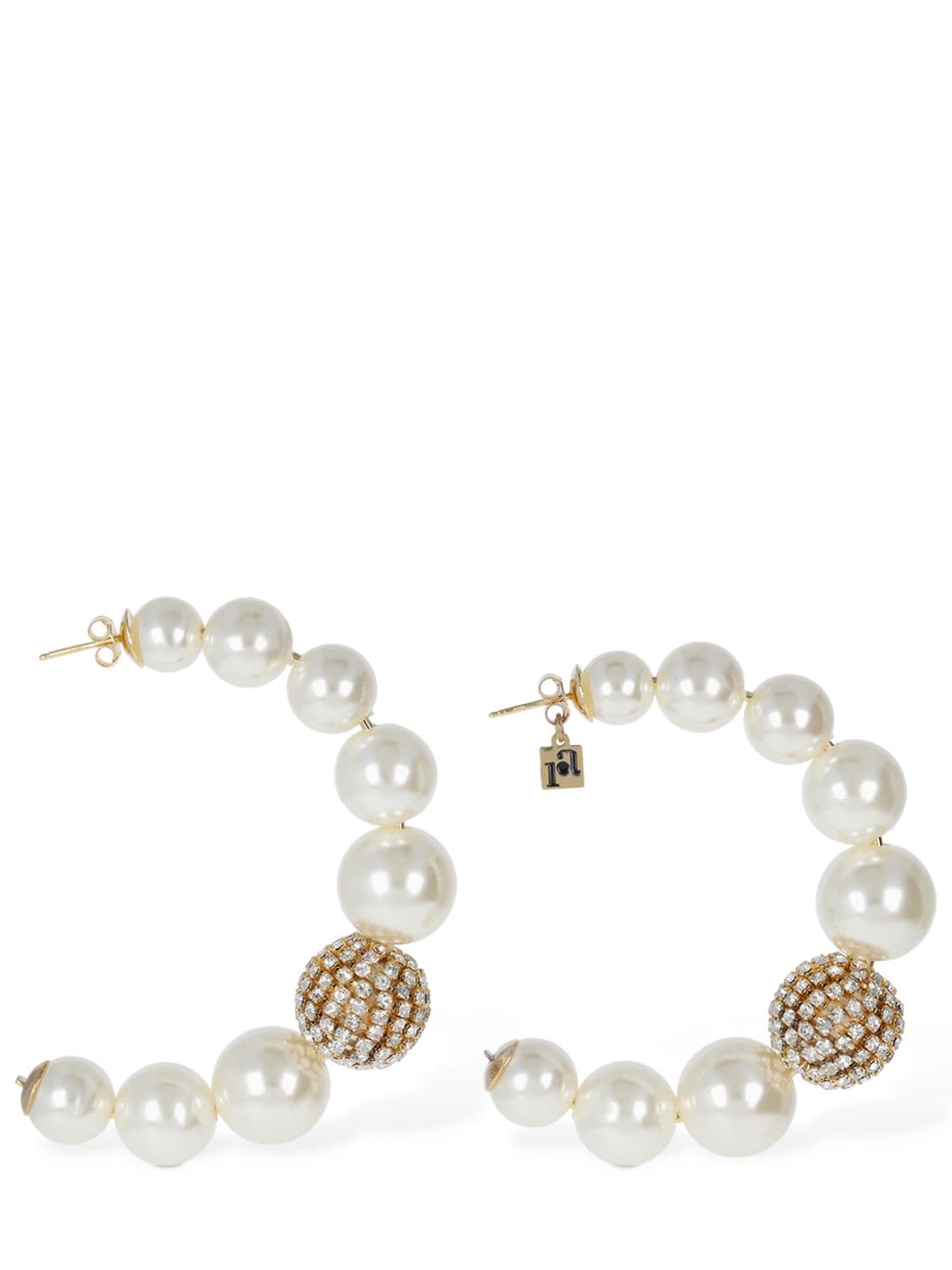 Shop Rosantica Bucaneve Imitation Pearl Hoop Earrings In White,crystal