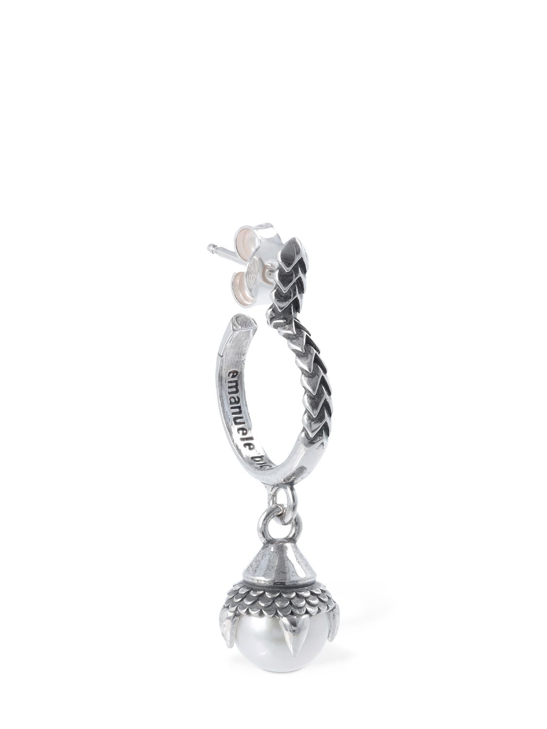 Shop Emanuele Bicocchi Pearl Mono Hoop Earring In Pearl,silver