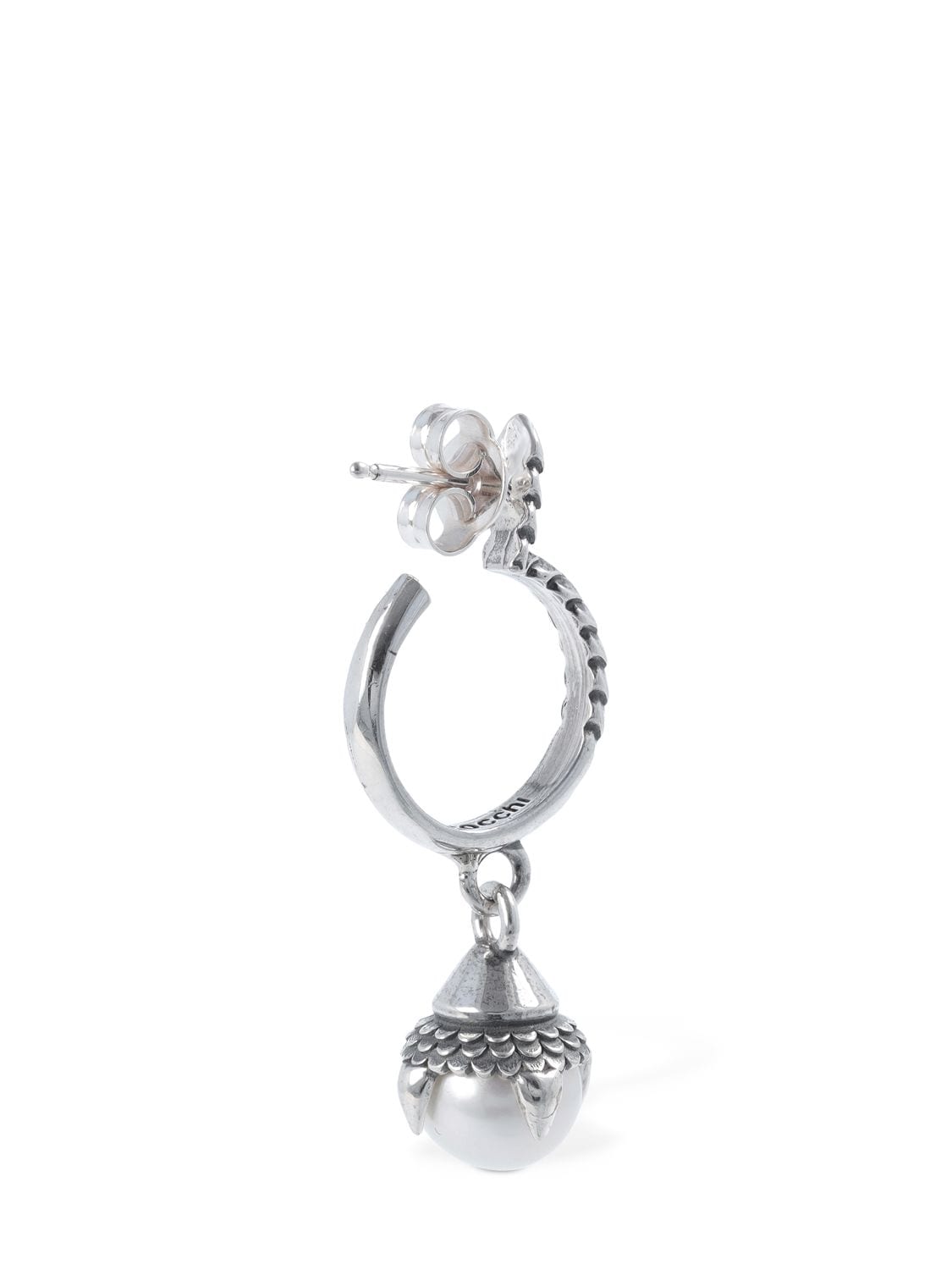 Shop Emanuele Bicocchi Pearl Mono Hoop Earring In Pearl,silver